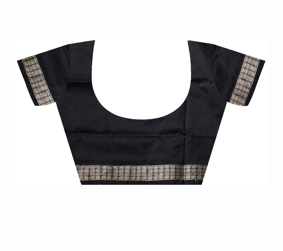 Sky-blue & Black color plain pata saree. - Koshali Arts & Crafts Enterprise