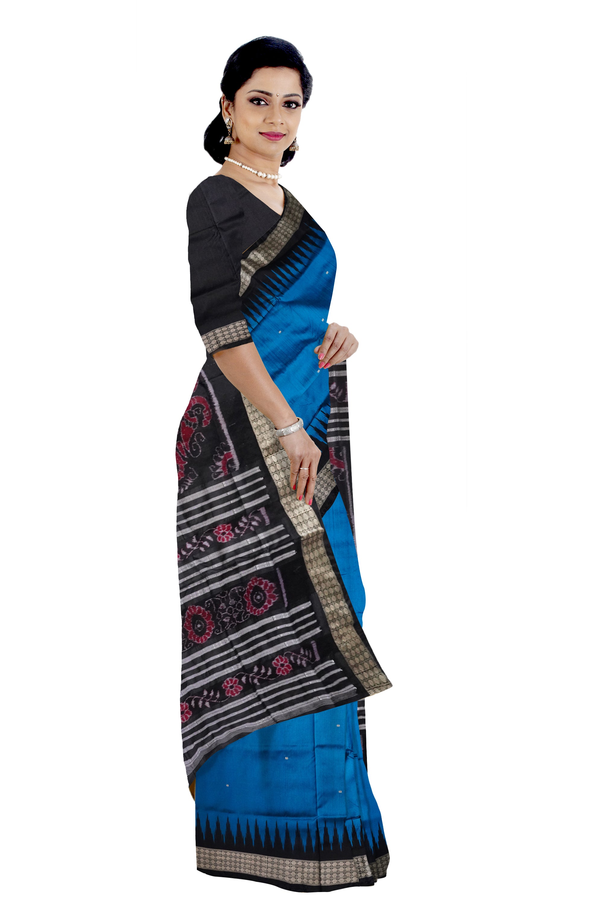 Royal blue and Black color plain pata saree. - Koshali Arts & Crafts Enterprise