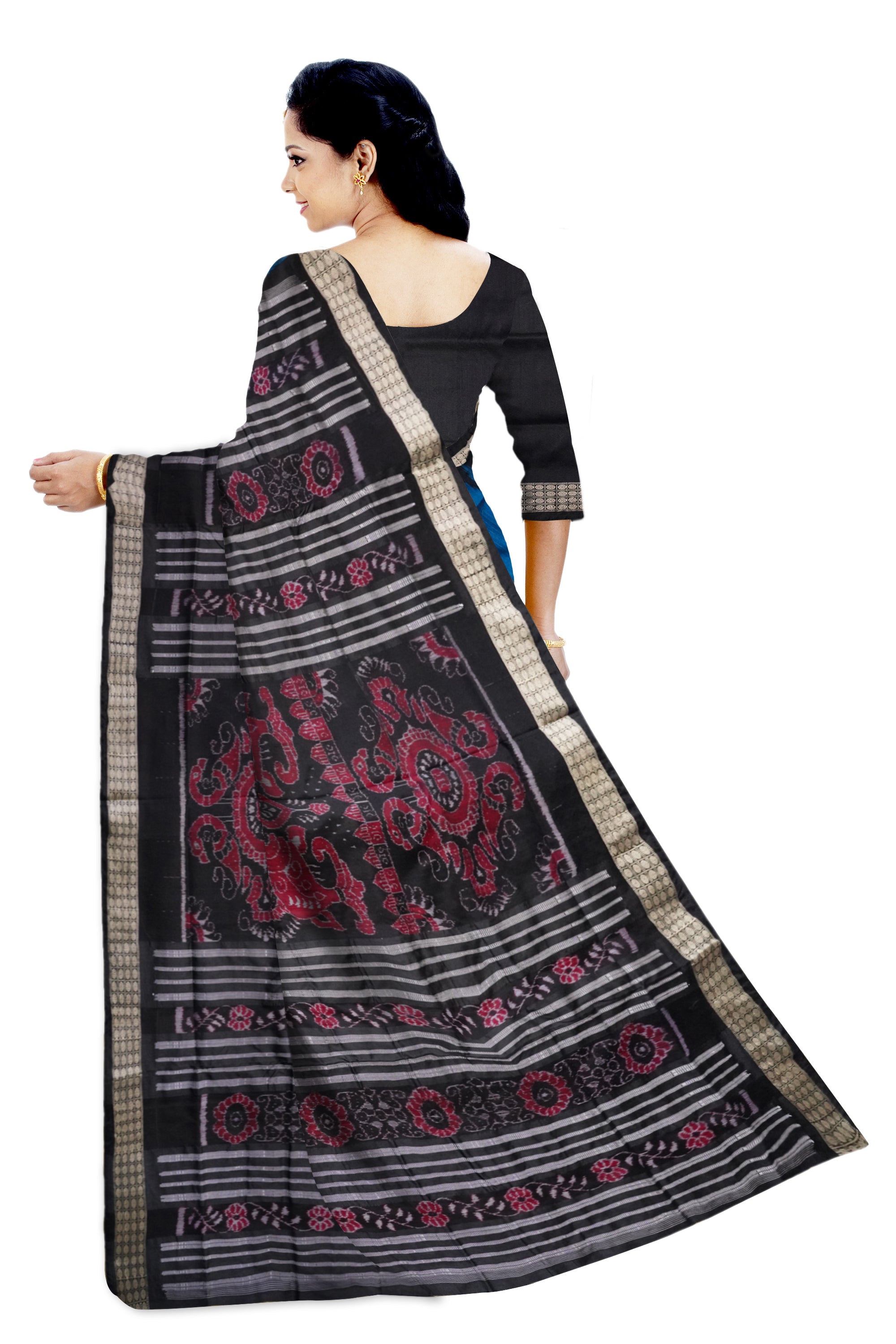 Royal blue and Black color plain pata saree. - Koshali Arts & Crafts Enterprise