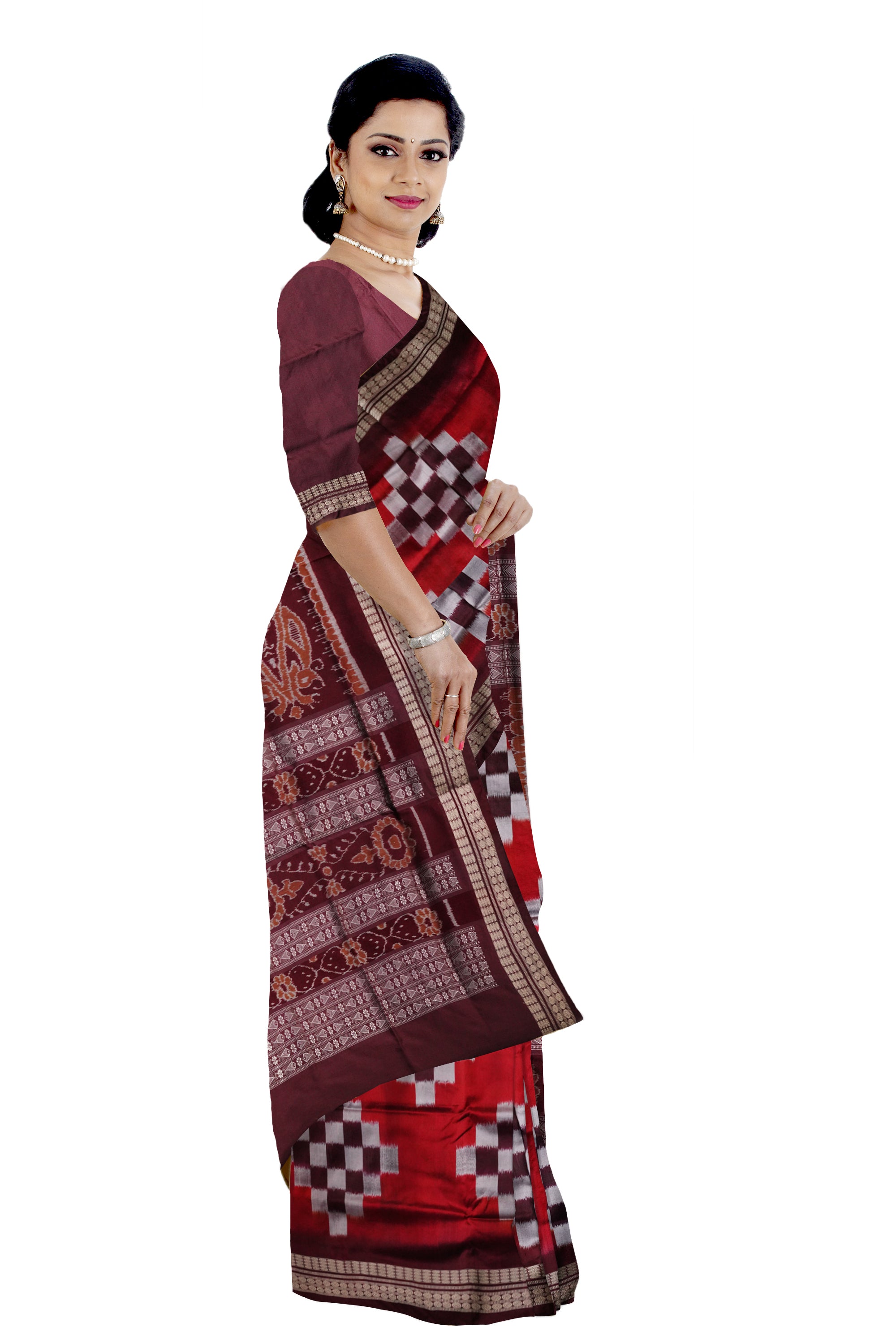 Full body pasapali sambalpuri pata saree in maroon and coffee colour . - Koshali Arts & Crafts Enterprise