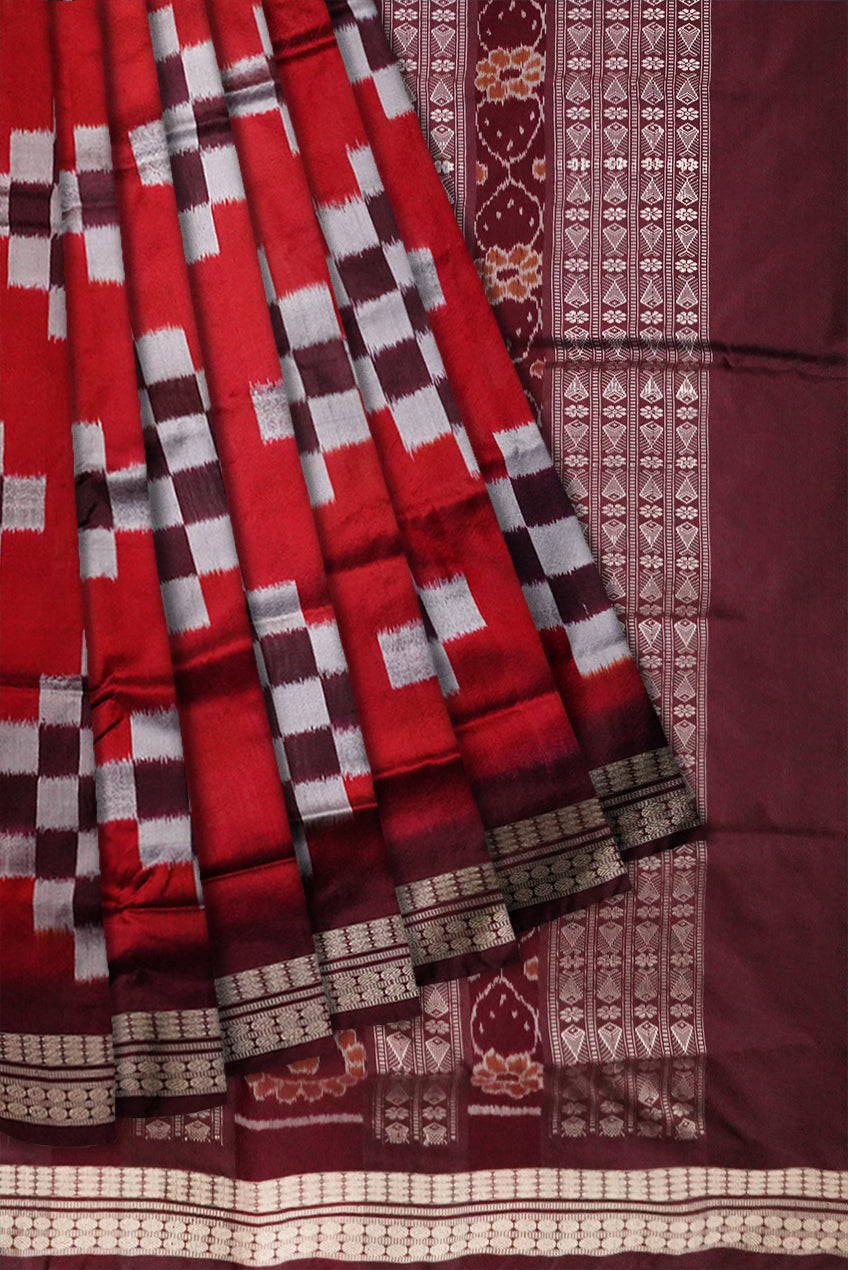 Full body pasapali sambalpuri pata saree in maroon and coffee colour . - Koshali Arts & Crafts Enterprise