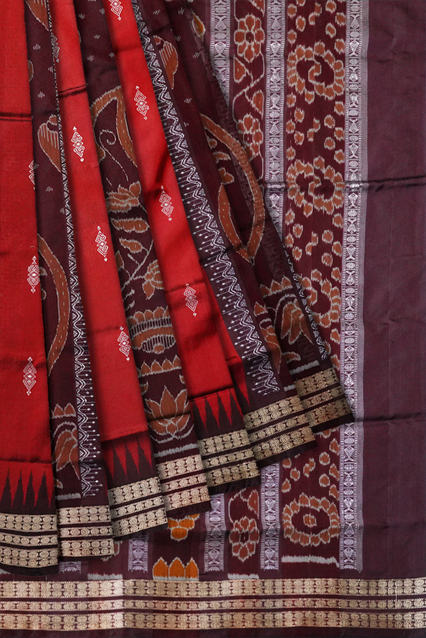 New bandha pere pere  sambalpuri pata saree in maroon and coffee colour . - Koshali Arts & Crafts Enterprise