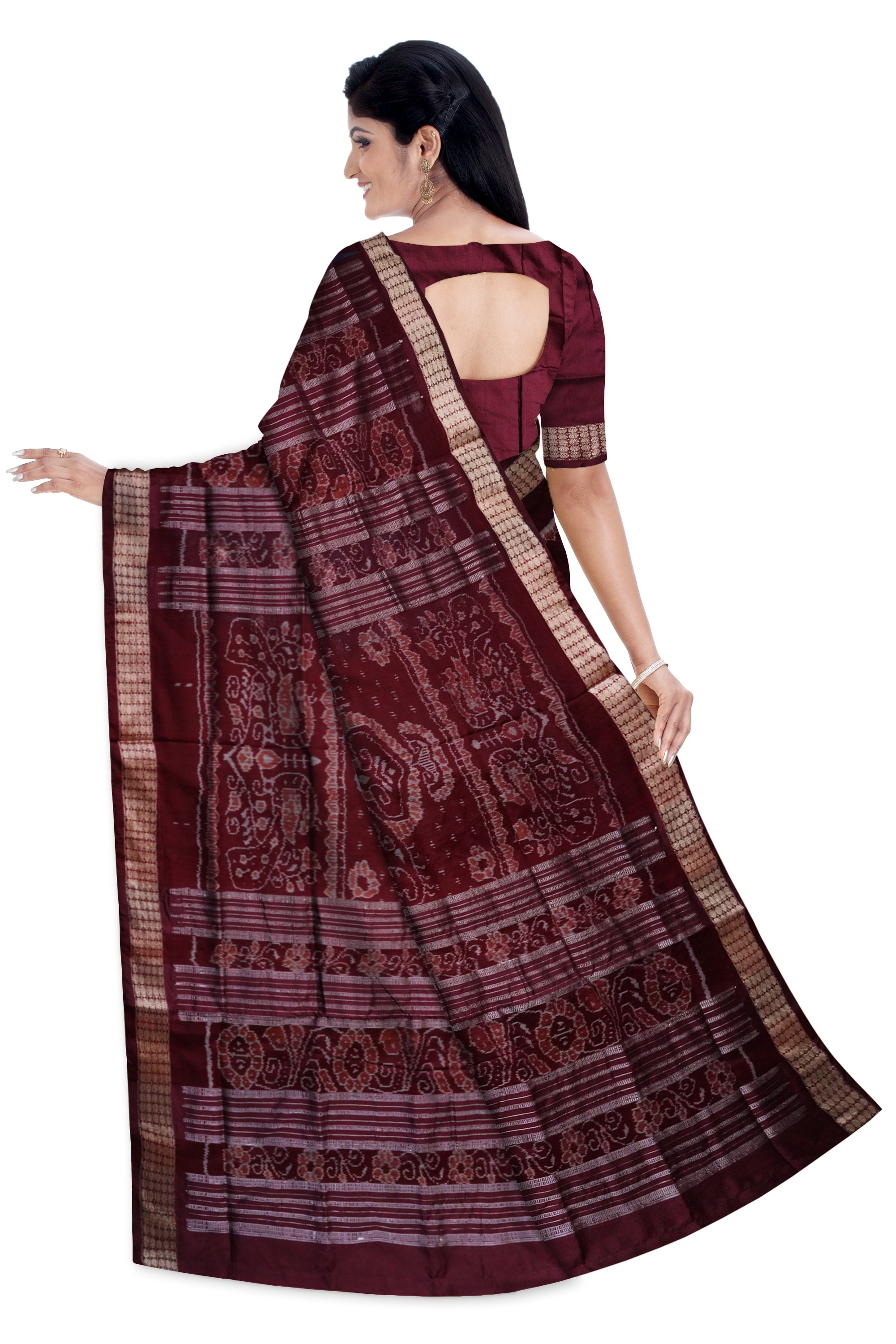Nartaki pattern bomkei  pata saree in sky and coffee color. - Koshali Arts & Crafts Enterprise