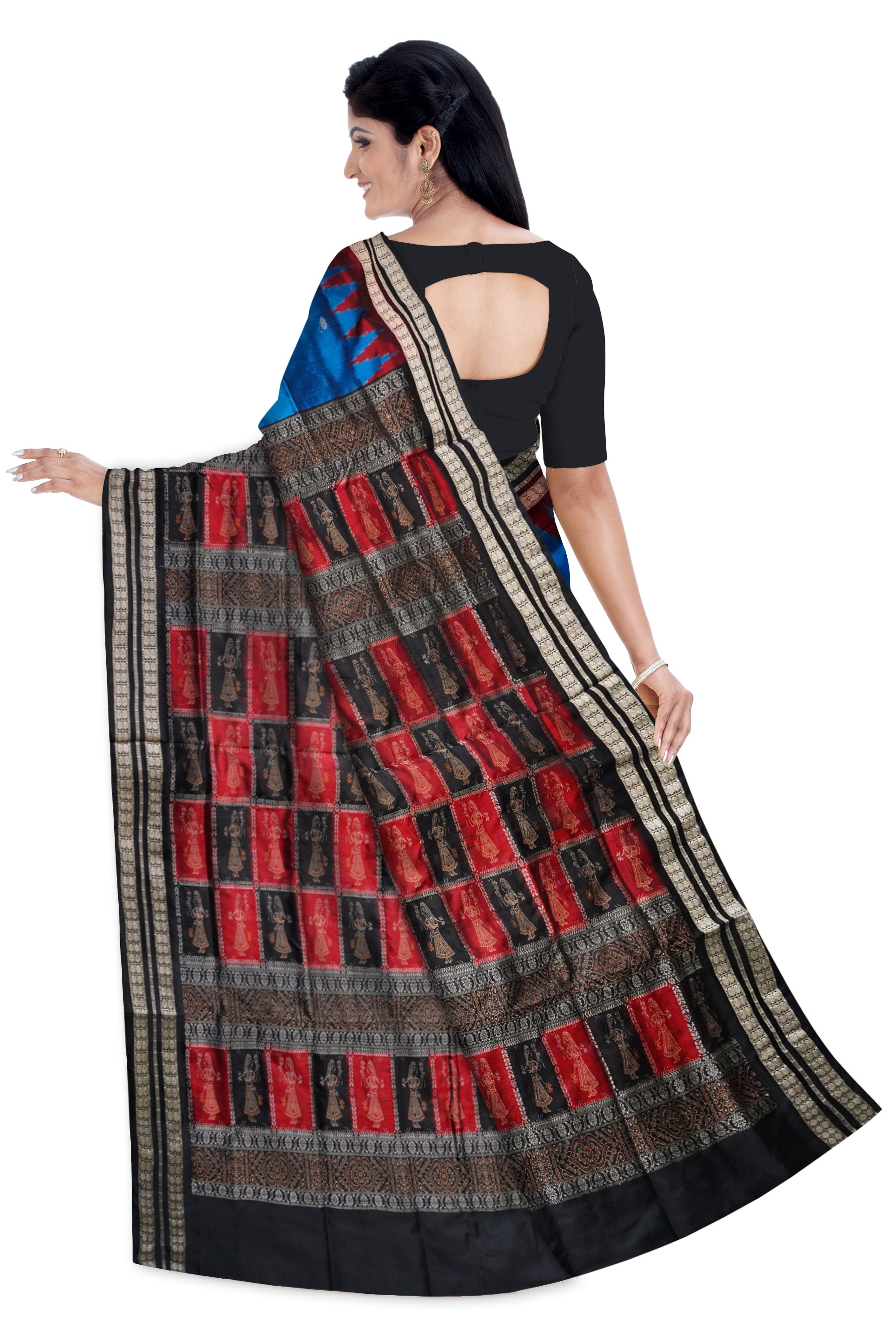 Sky blue, maroon & Black color full body with pallu doll pattern pata saree. - Koshali Arts & Crafts Enterprise