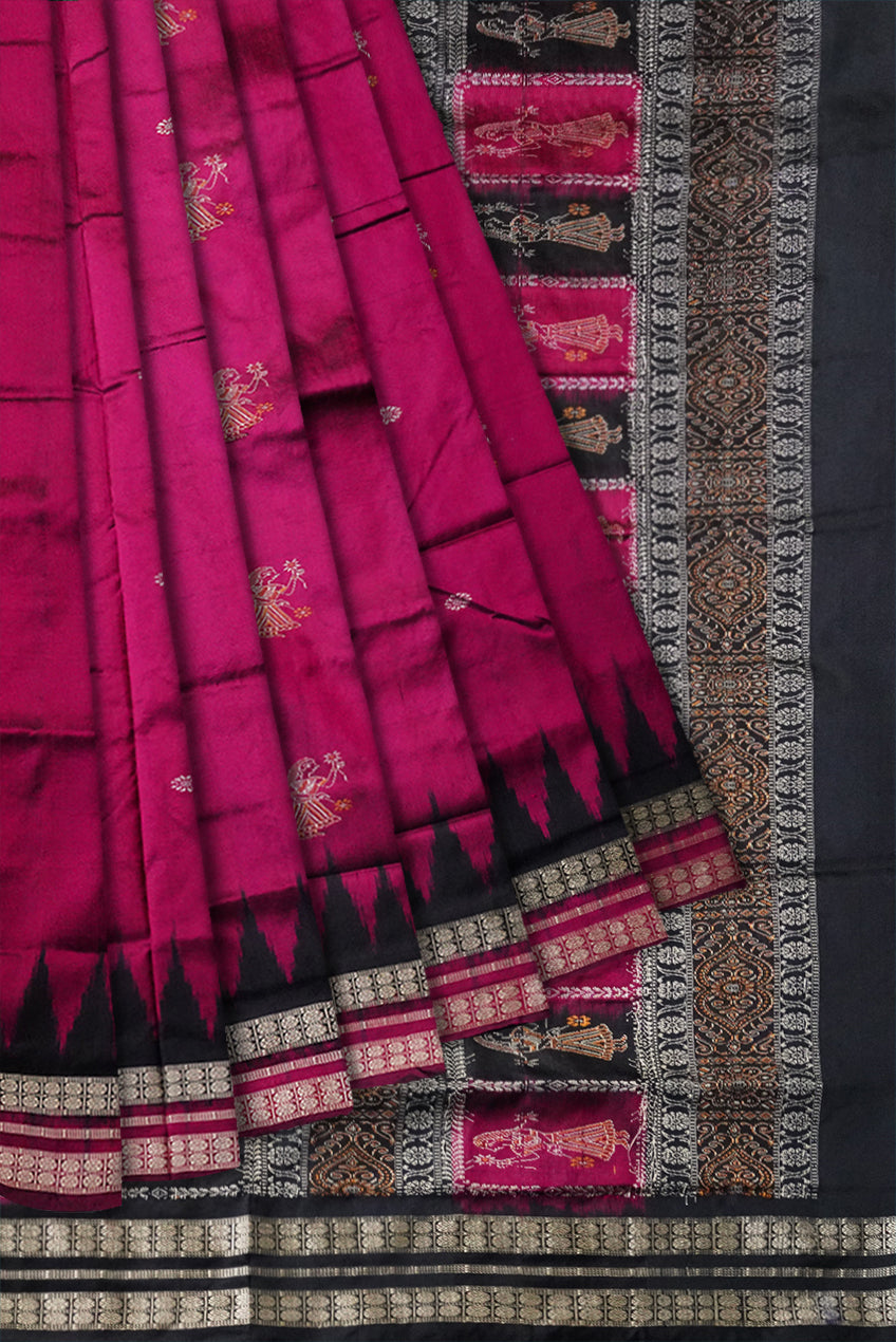 Deep pink & Black color full body with pallu doll pattern pata saree. - Koshali Arts & Crafts Enterprise