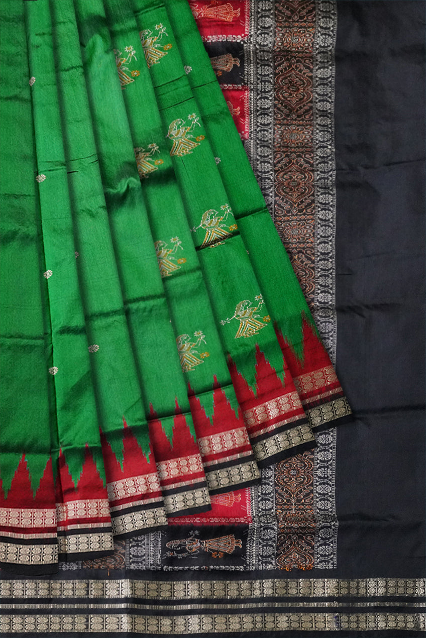 Full body with pallu doll pattern pata saree is green and black color. - Koshali Arts & Crafts Enterprise