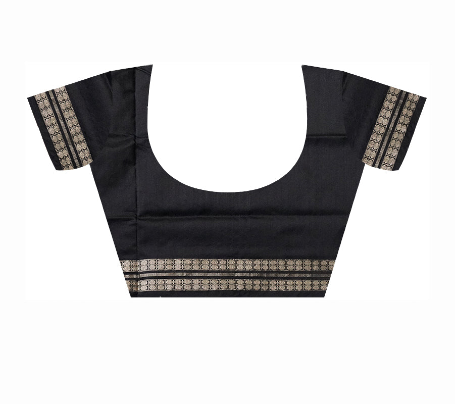 Small booty pattern plain pata saree in silver and black color. - Koshali Arts & Crafts Enterprise