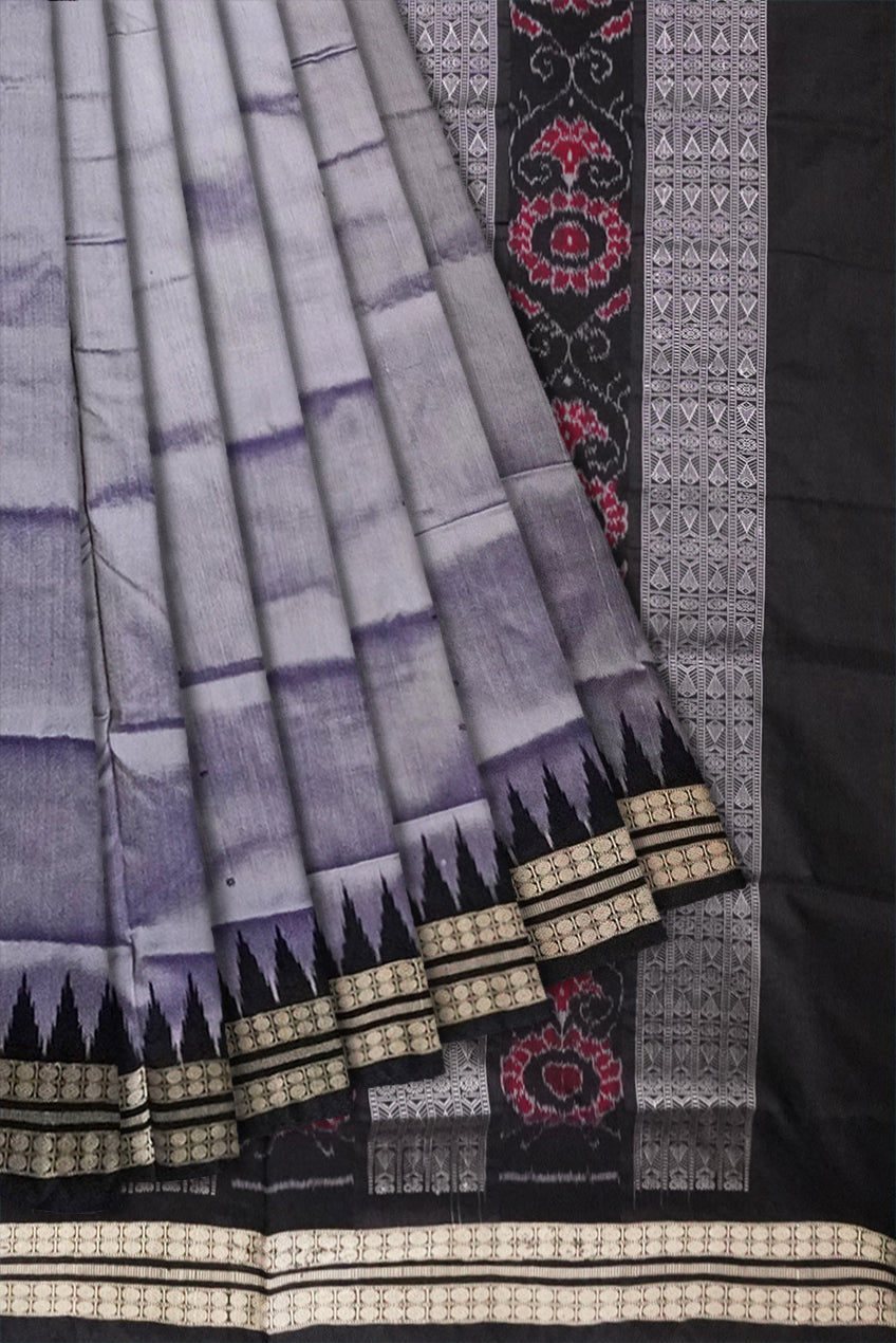 Small booty pattern plain pata saree in silver and black color. - Koshali Arts & Crafts Enterprise