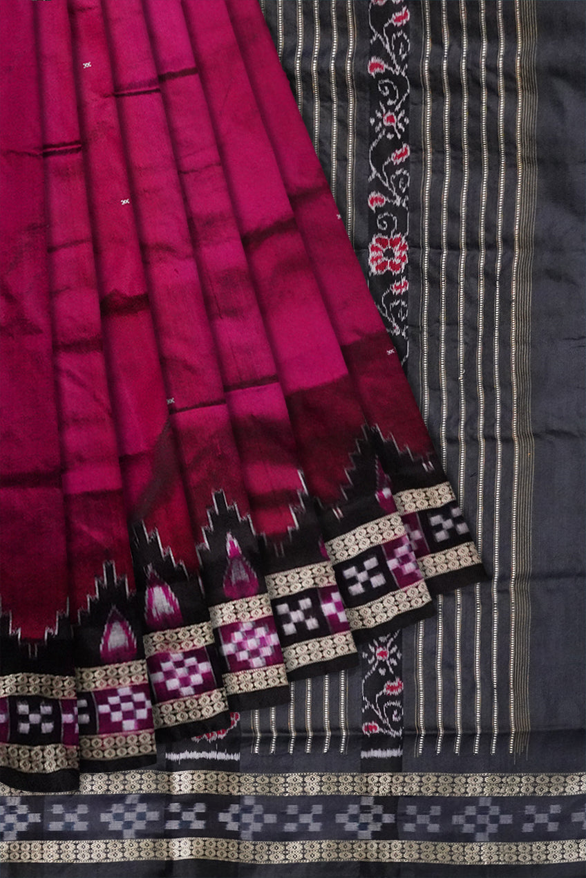 Pink and black color dhadi pasapali sambalpuri pata saree. - Koshali Arts & Crafts Enterprise