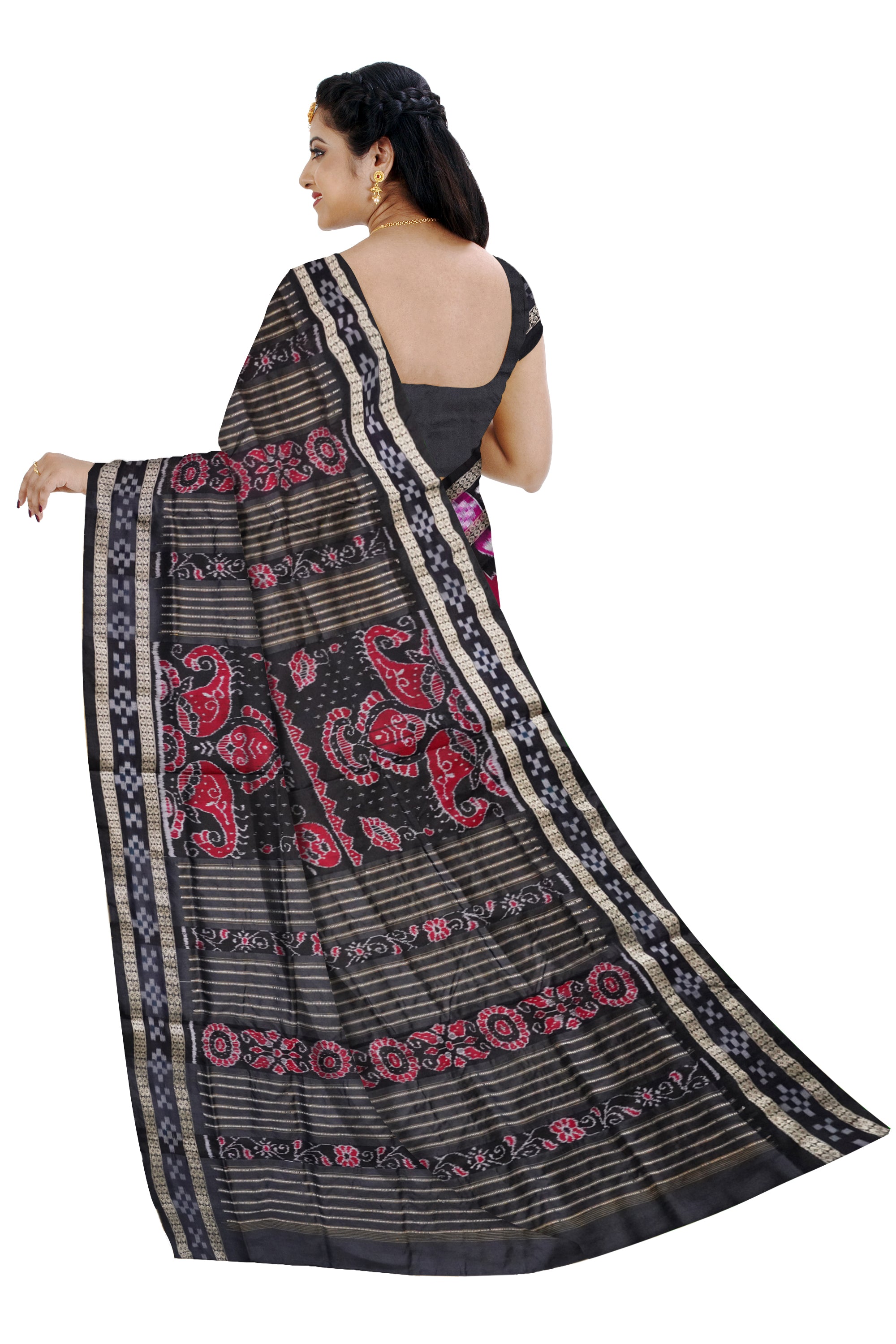 Pink and black color dhadi pasapali sambalpuri pata saree. - Koshali Arts & Crafts Enterprise