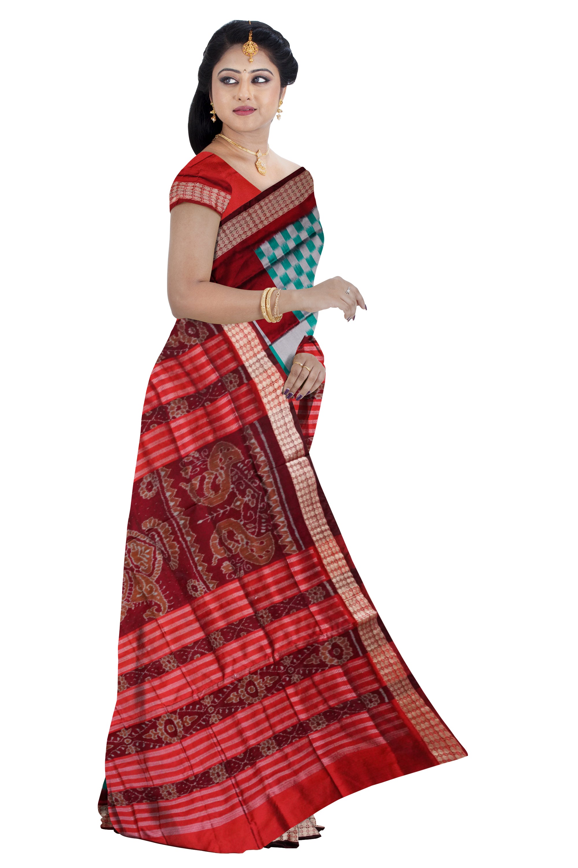 Pasapali design with Sapphire & Marron color pata saree. - Koshali Arts & Crafts Enterprise