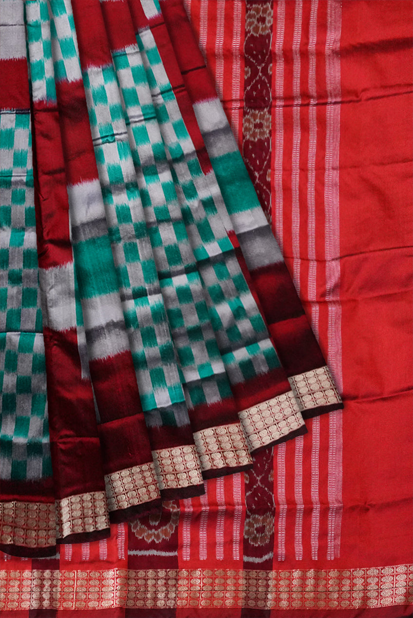 Pasapali design with Sapphire & Marron color pata saree. - Koshali Arts & Crafts Enterprise