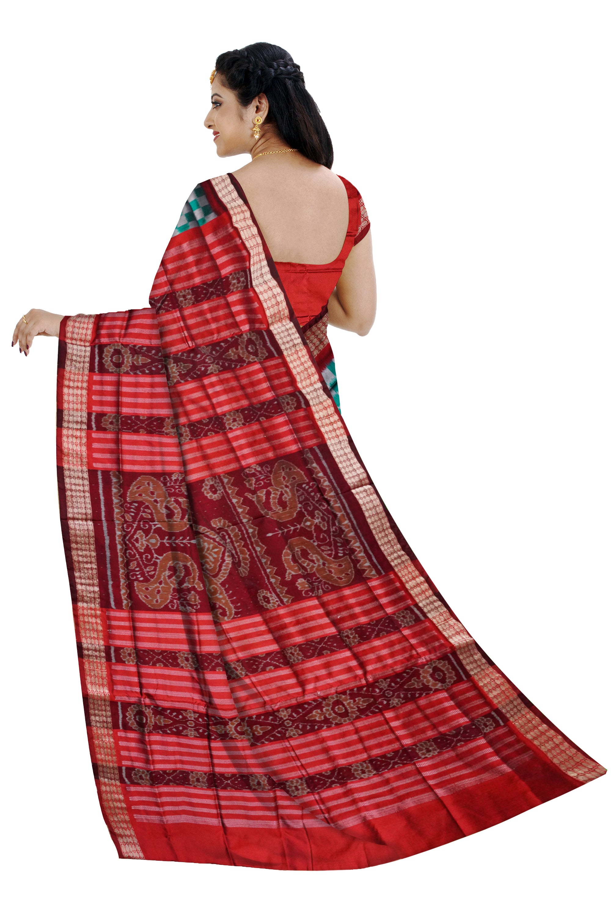 Pasapali design with Sapphire & Marron color pata saree. - Koshali Arts & Crafts Enterprise