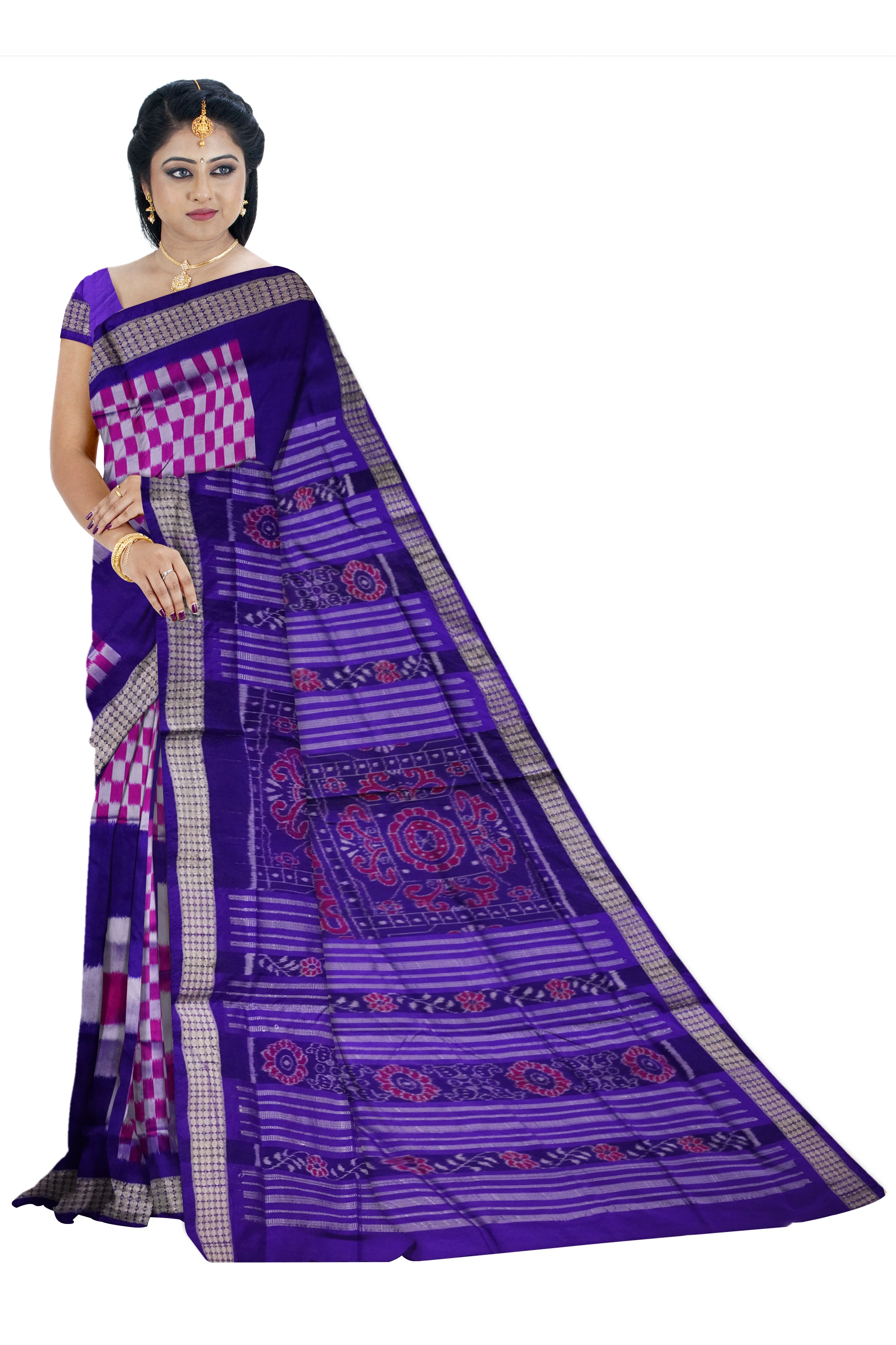 Big pattern pasapali sambalpuri pata saree with Purple and pink color . - Koshali Arts & Crafts Enterprise