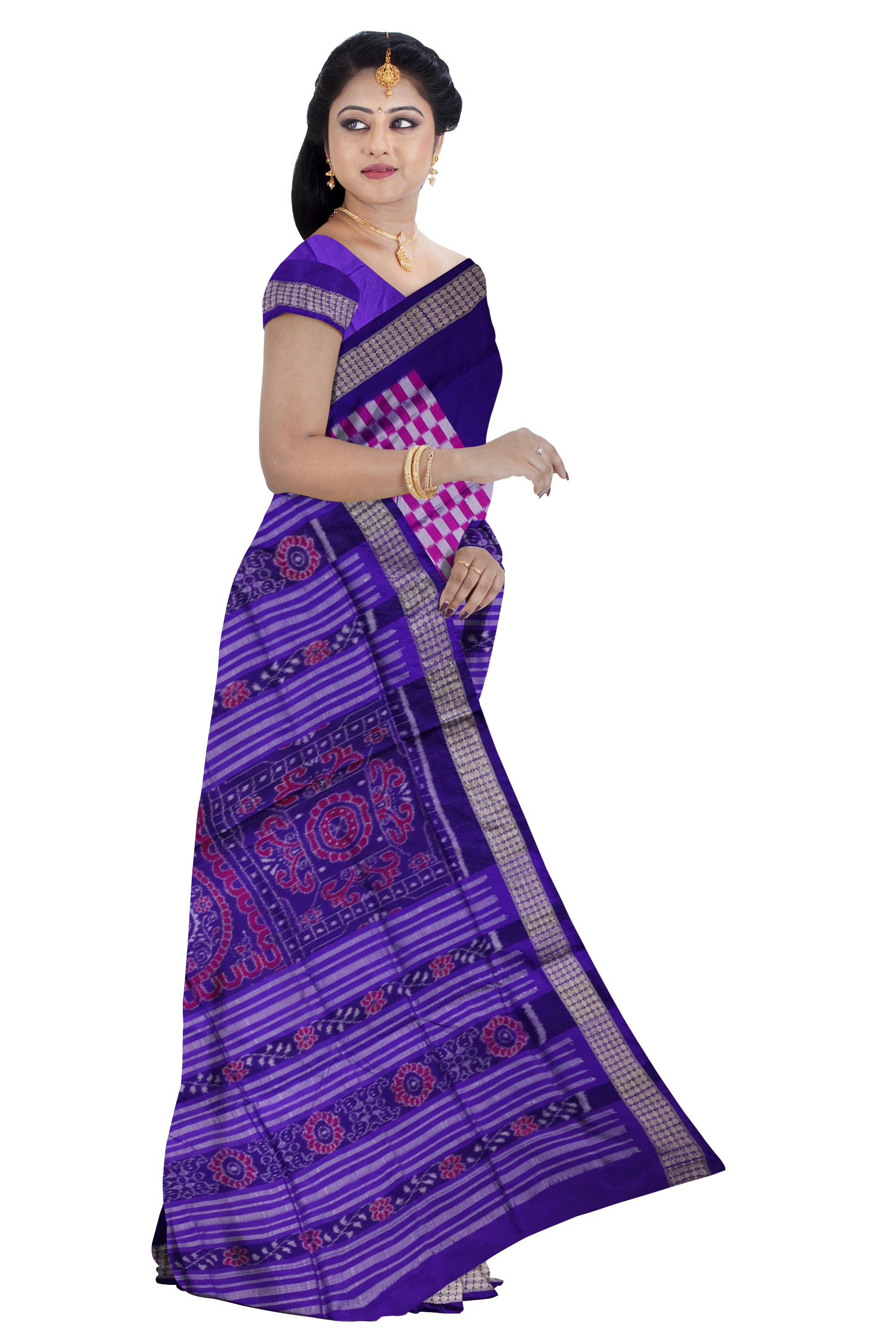 Big pattern pasapali sambalpuri pata saree with Purple and pink color . - Koshali Arts & Crafts Enterprise