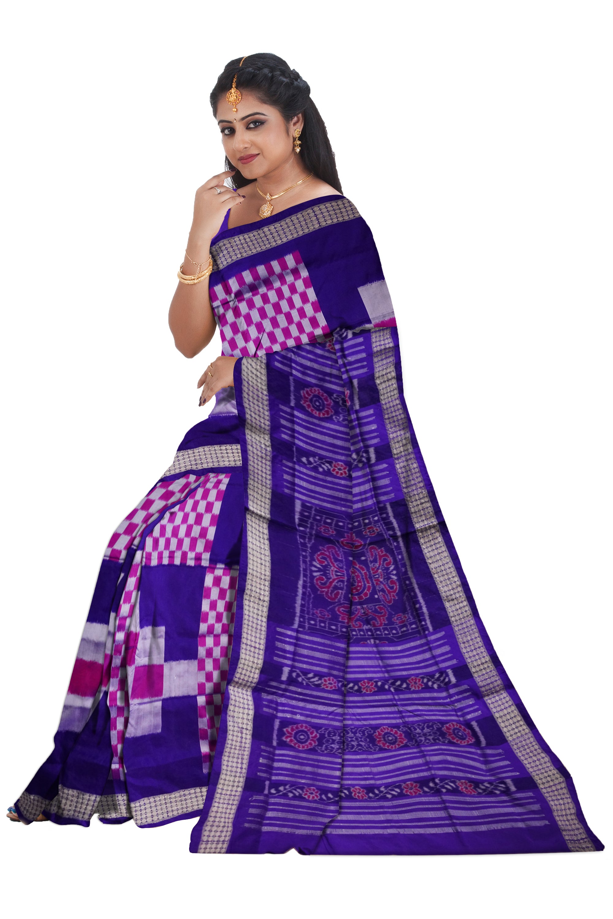 Big pattern pasapali sambalpuri pata saree with Purple and pink color . - Koshali Arts & Crafts Enterprise