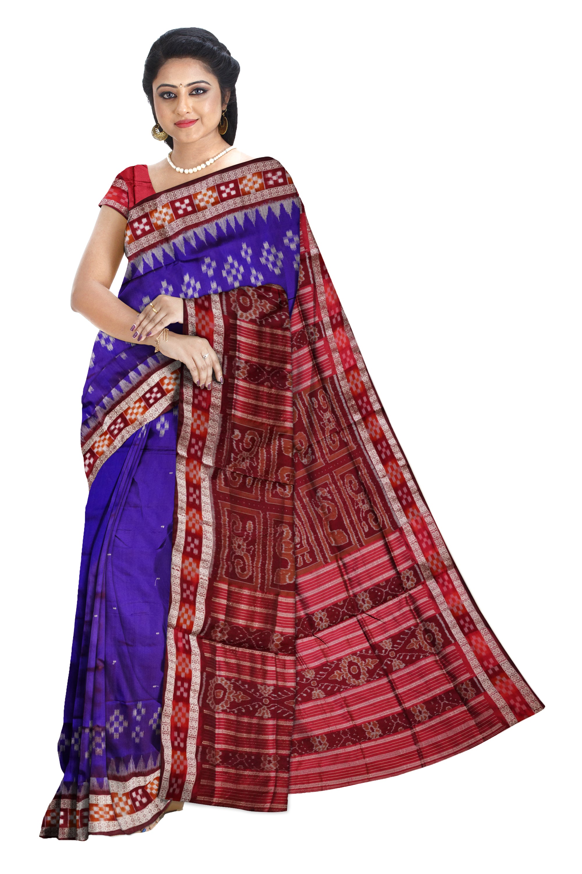 Royal Blue and Maroon colour dhadi pasapali pattern pata saree. - Koshali Arts & Crafts Enterprise