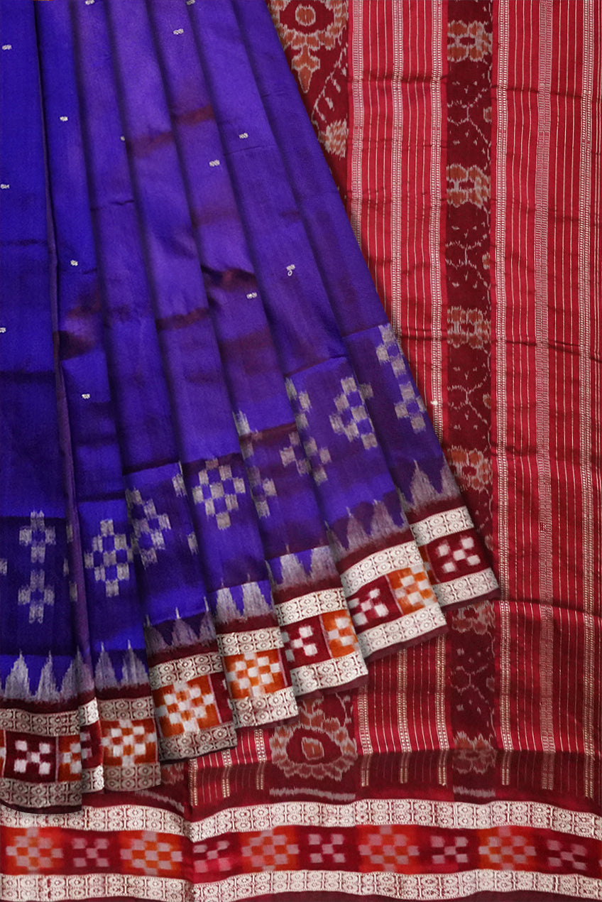 Royal Blue and Maroon colour dhadi pasapali pattern pata saree. - Koshali Arts & Crafts Enterprise