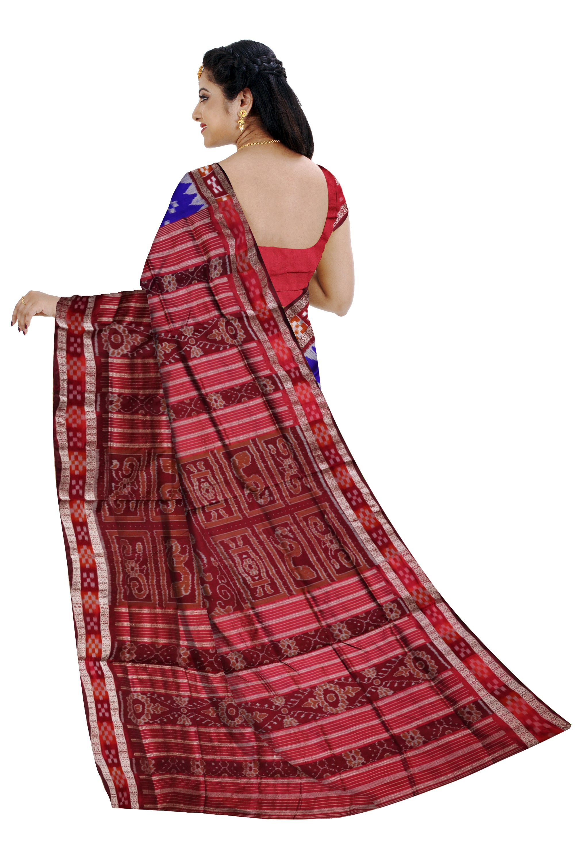 Royal Blue and Maroon colour dhadi pasapali pattern pata saree. - Koshali Arts & Crafts Enterprise