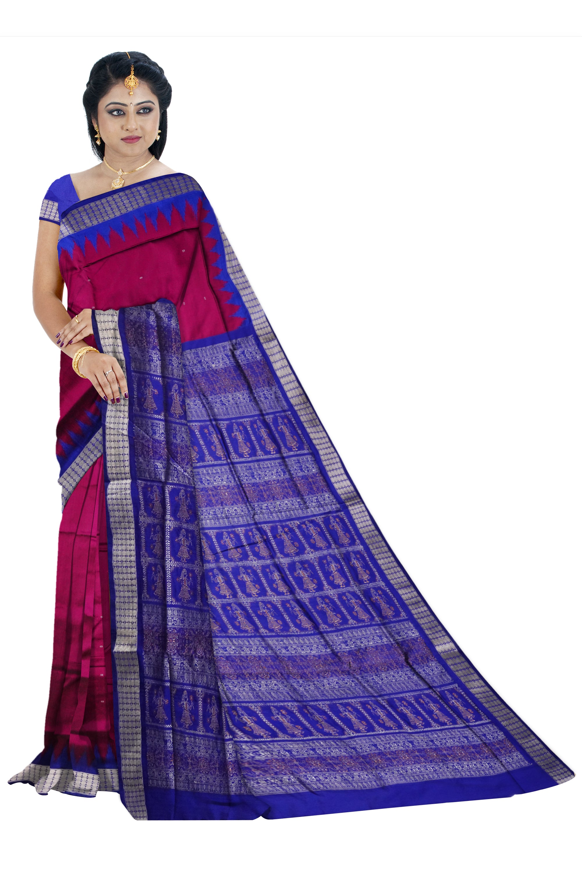 Plain Bomkei with doll work pallu pata saree in pink and Purple colour . - Koshali Arts & Crafts Enterprise