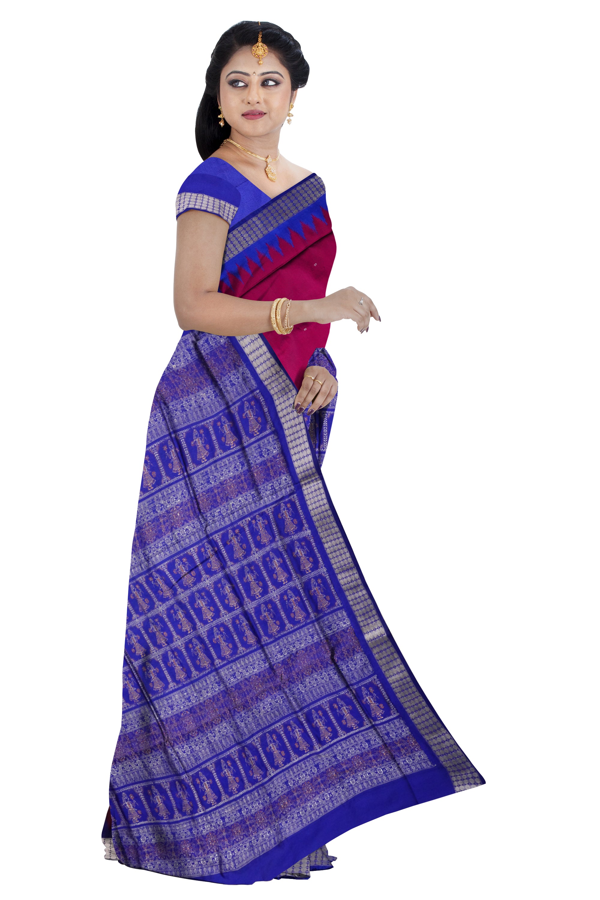 Plain Bomkei with doll work pallu pata saree in pink and Purple colour . - Koshali Arts & Crafts Enterprise