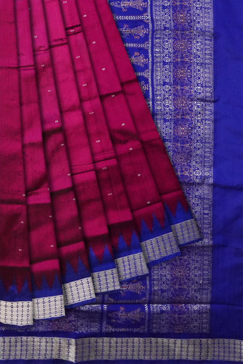Plain Bomkei with doll work pallu pata saree in pink and Purple colour . - Koshali Arts & Crafts Enterprise