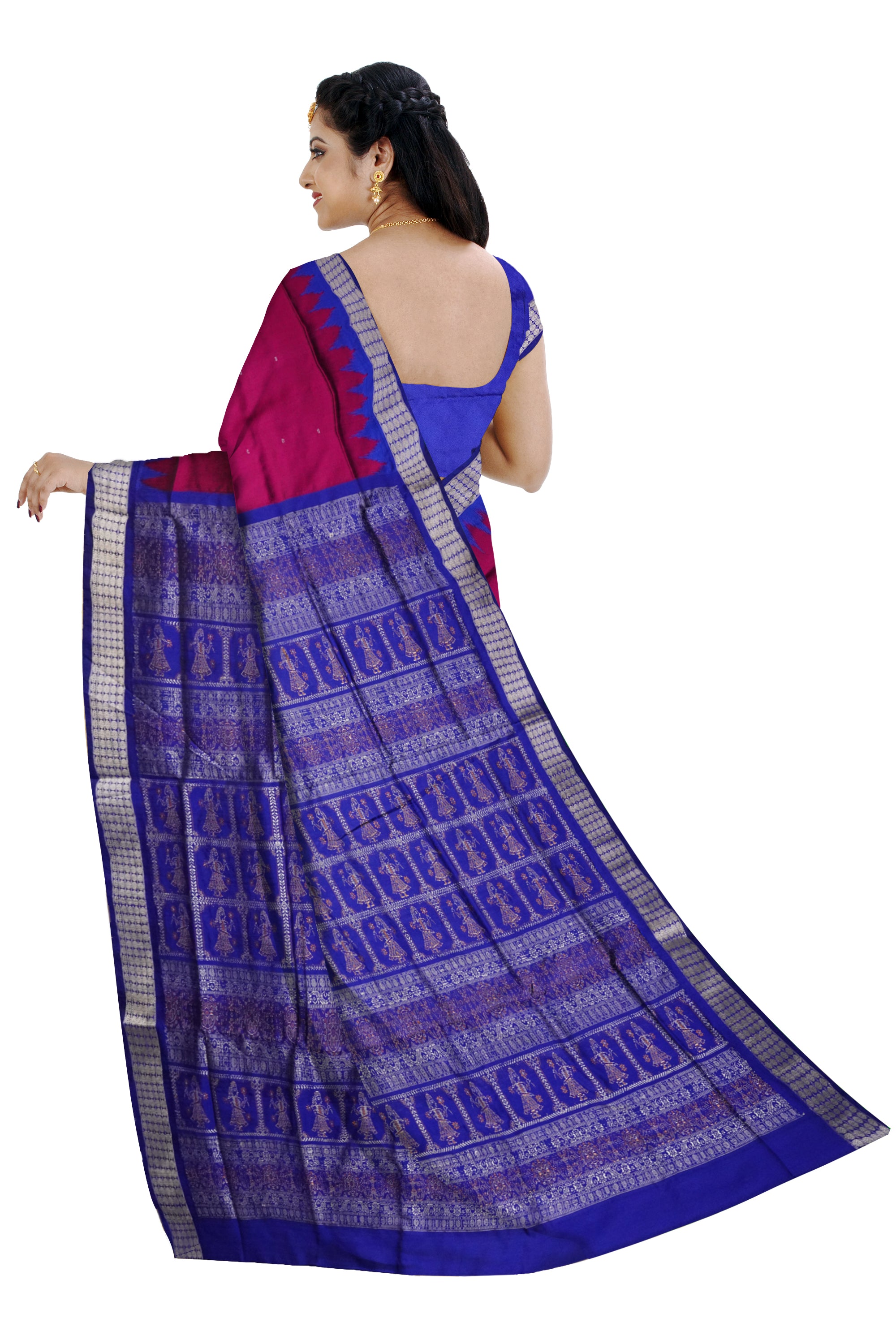 Plain Bomkei with doll work pallu pata saree in pink and Purple colour . - Koshali Arts & Crafts Enterprise