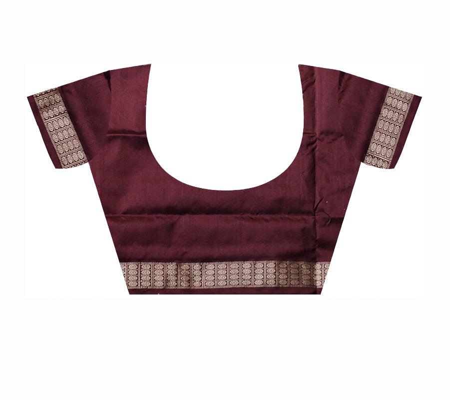 A plain bomkei pattern Sambalpuri pata saree in yellow and coffee color. - Koshali Arts & Crafts Enterprise