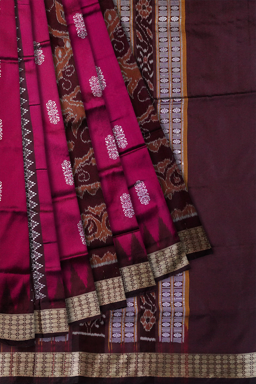 Bomkei with bandha pattern pata saree in Pink and Coffee color. - Koshali Arts & Crafts Enterprise