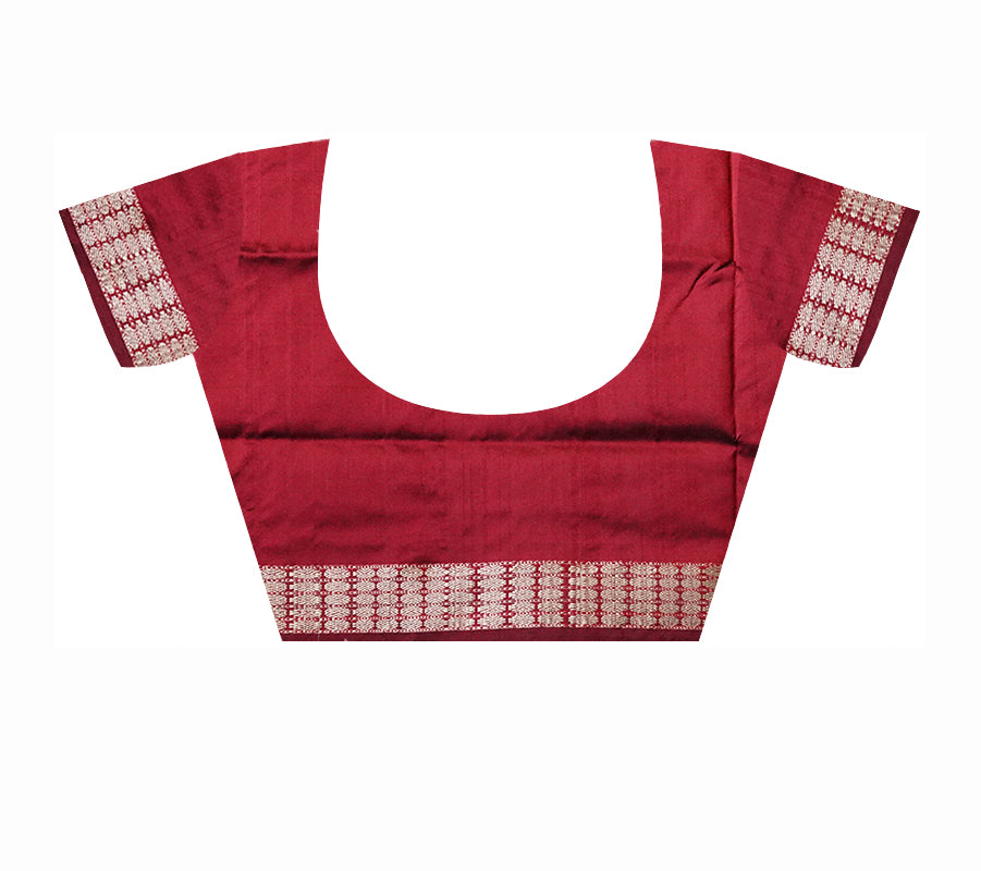 Black and Maroon color Plain sambalpuri bomkei pata saree. - Koshali Arts & Crafts Enterprise