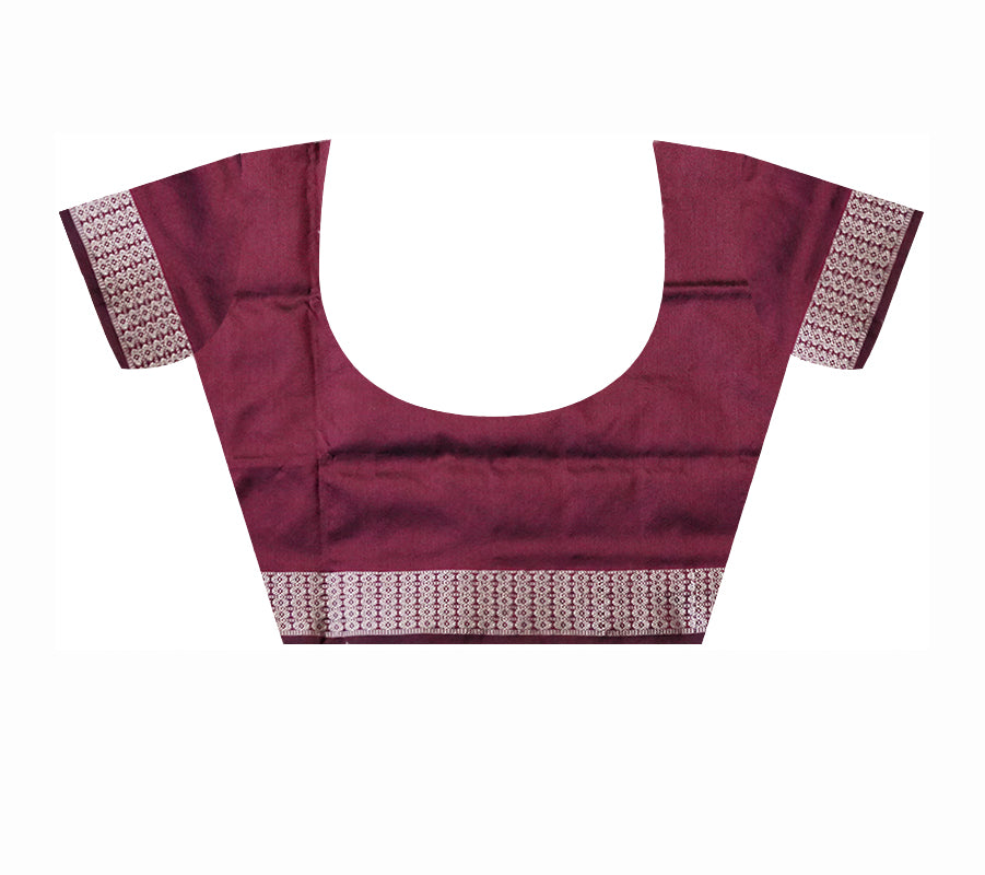 Black and maroon color plain sambalpuri pata saree. - Koshali Arts & Crafts Enterprise