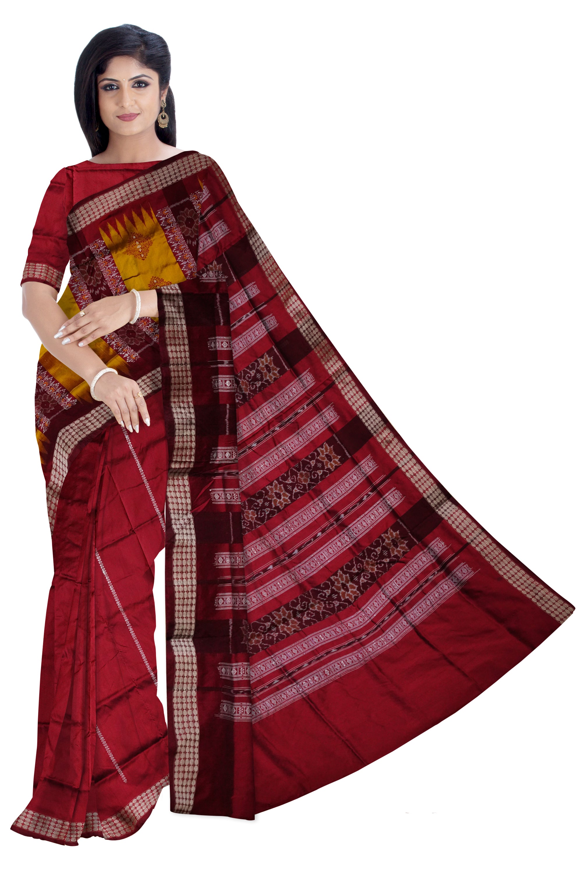 Latest Patli design Yellow and Maroon color Pata saree. - Koshali Arts & Crafts Enterprise