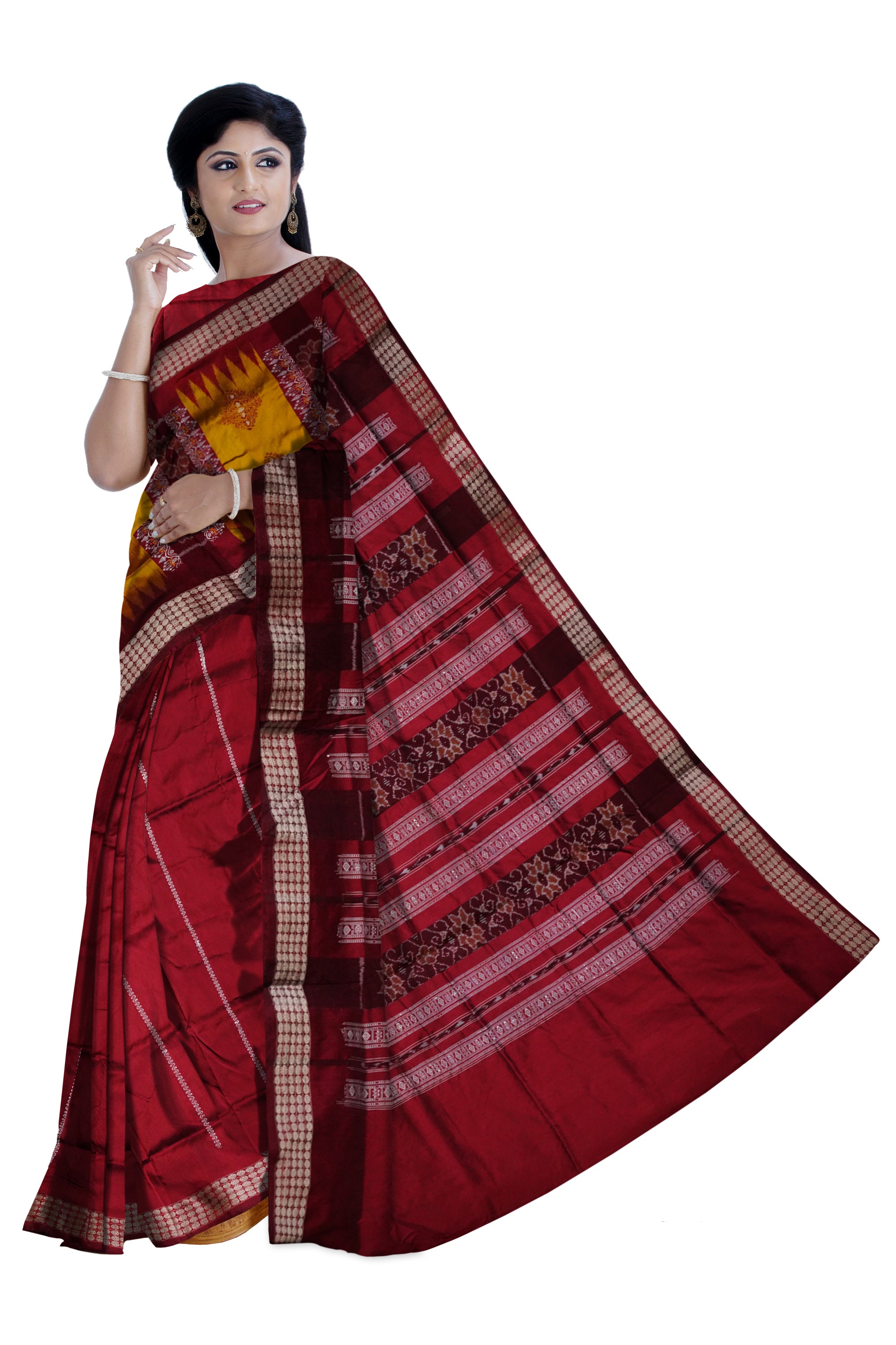Latest Patli design Yellow and Maroon color Pata saree. - Koshali Arts & Crafts Enterprise