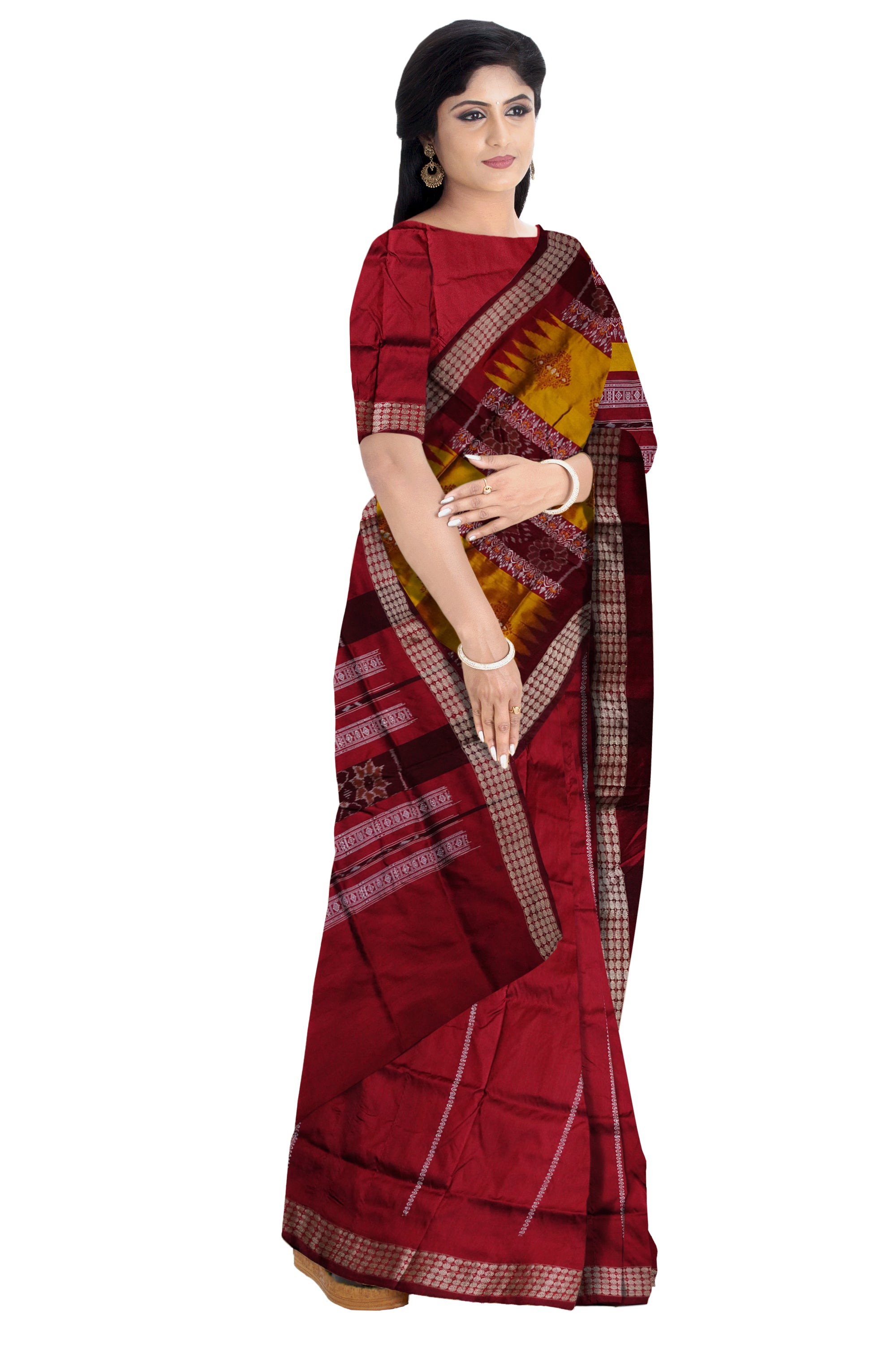 Latest Patli design Yellow and Maroon color Pata saree. - Koshali Arts & Crafts Enterprise
