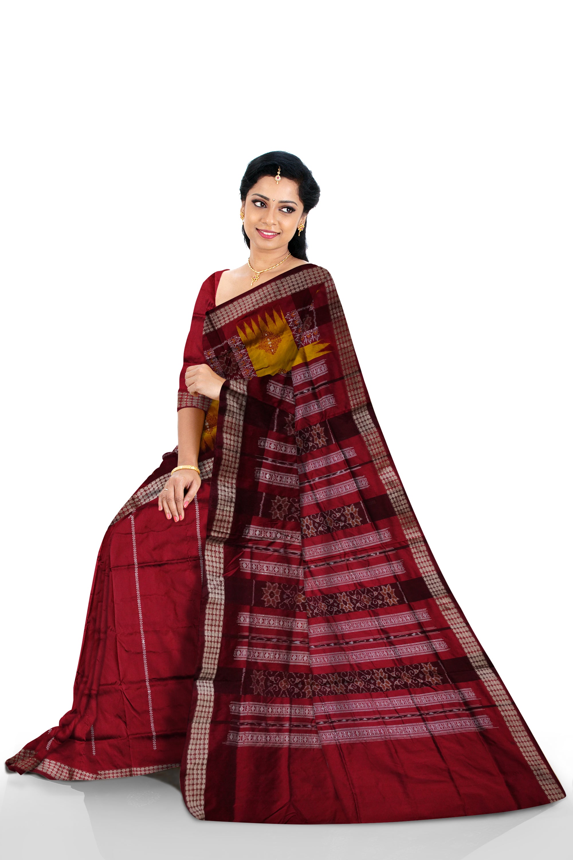 Latest Patli design Yellow and Maroon color Pata saree. - Koshali Arts & Crafts Enterprise
