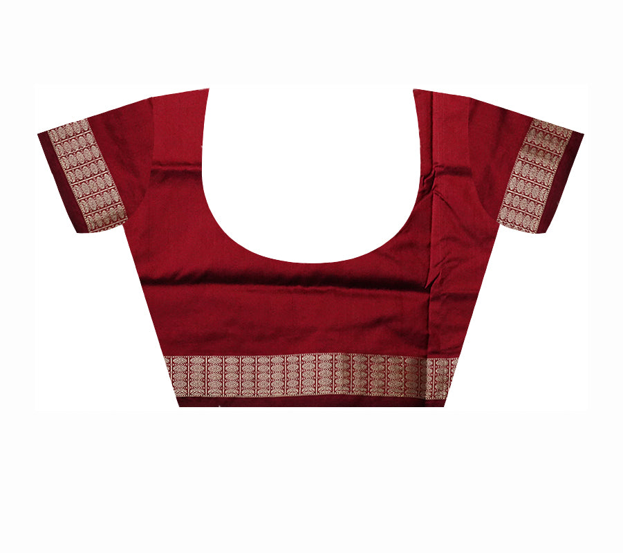 Latest terracotta pattern patli design pata saree is Mehendi & Maroon color. - Koshali Arts & Crafts Enterprise