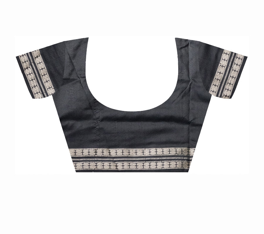 Traditional tree with elephant pattern patli pata saree in Dark-pink & Black color. - Koshali Arts & Crafts Enterprise