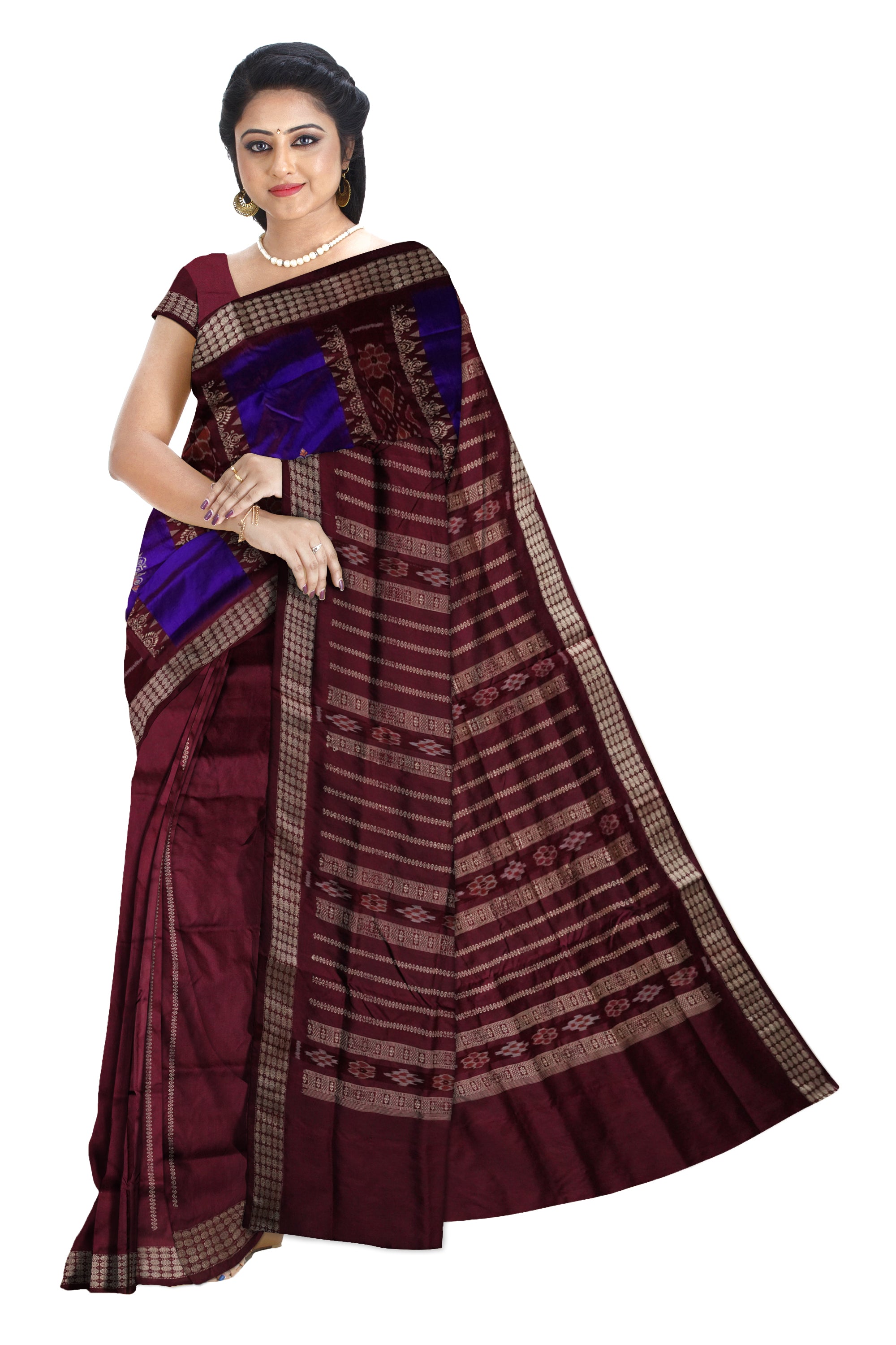 Purple & Coffee color patli design pata saree . - Koshali Arts & Crafts Enterprise