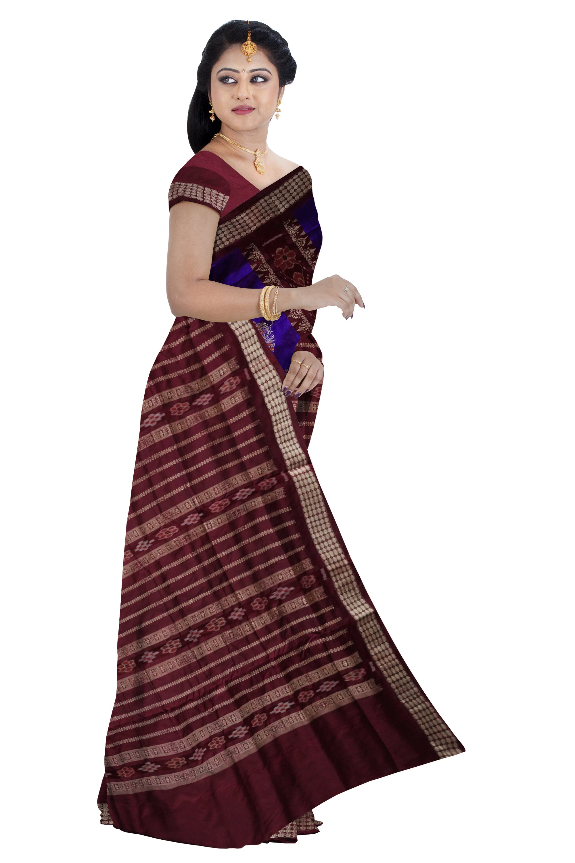 Purple & Coffee color patli design pata saree . - Koshali Arts & Crafts Enterprise