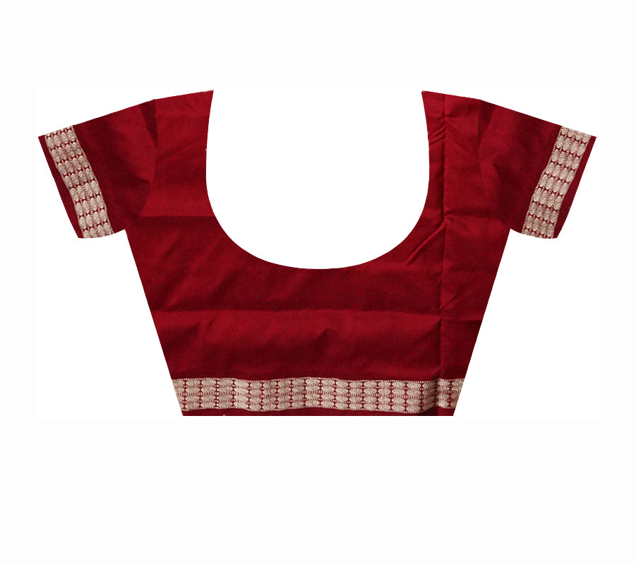 Red & Maroon color terracotta with tree pattern patli pata saree. - Koshali Arts & Crafts Enterprise