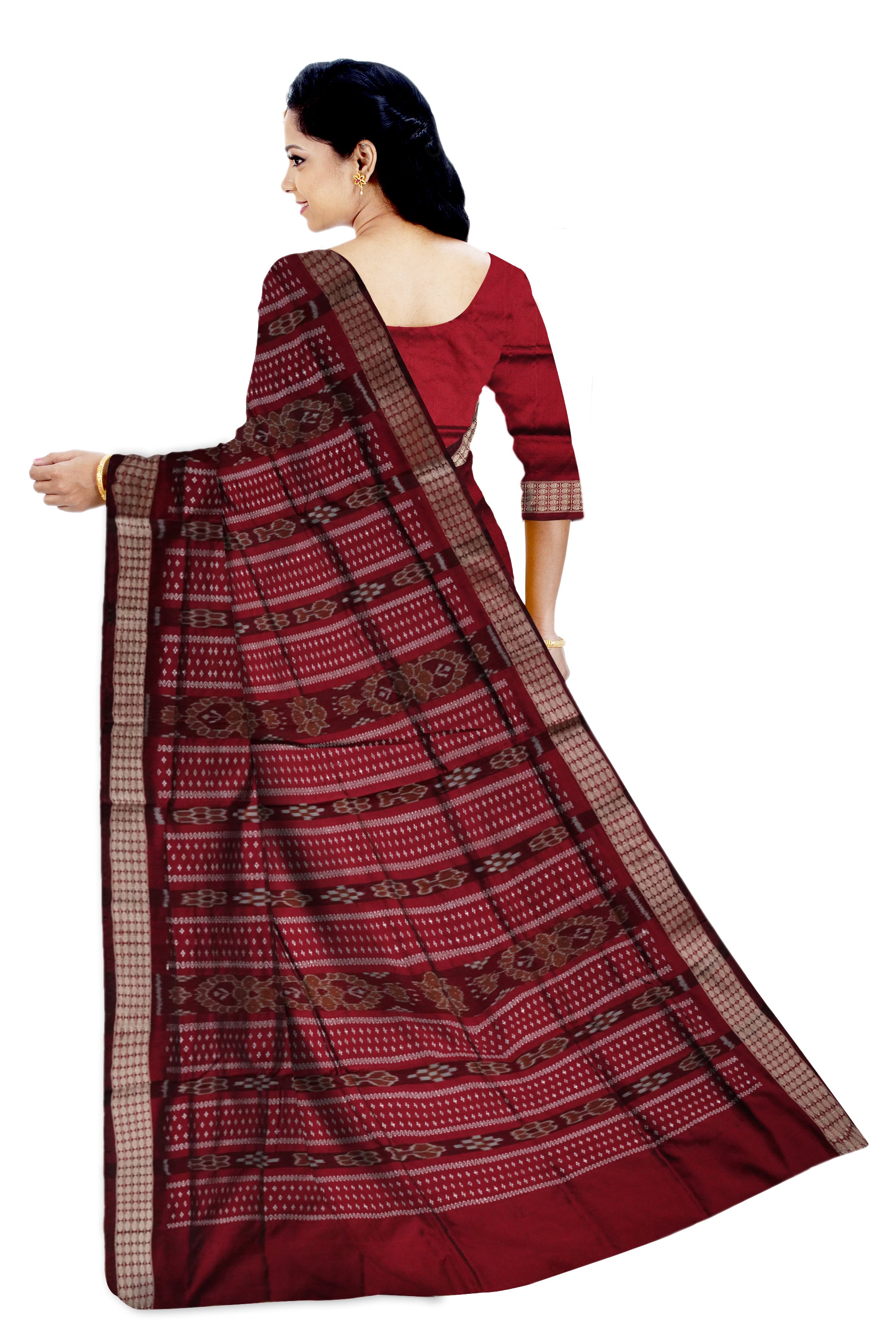 Blue & Maroon color pasapali pattern patli pata saree. - Koshali Arts & Crafts Enterprise