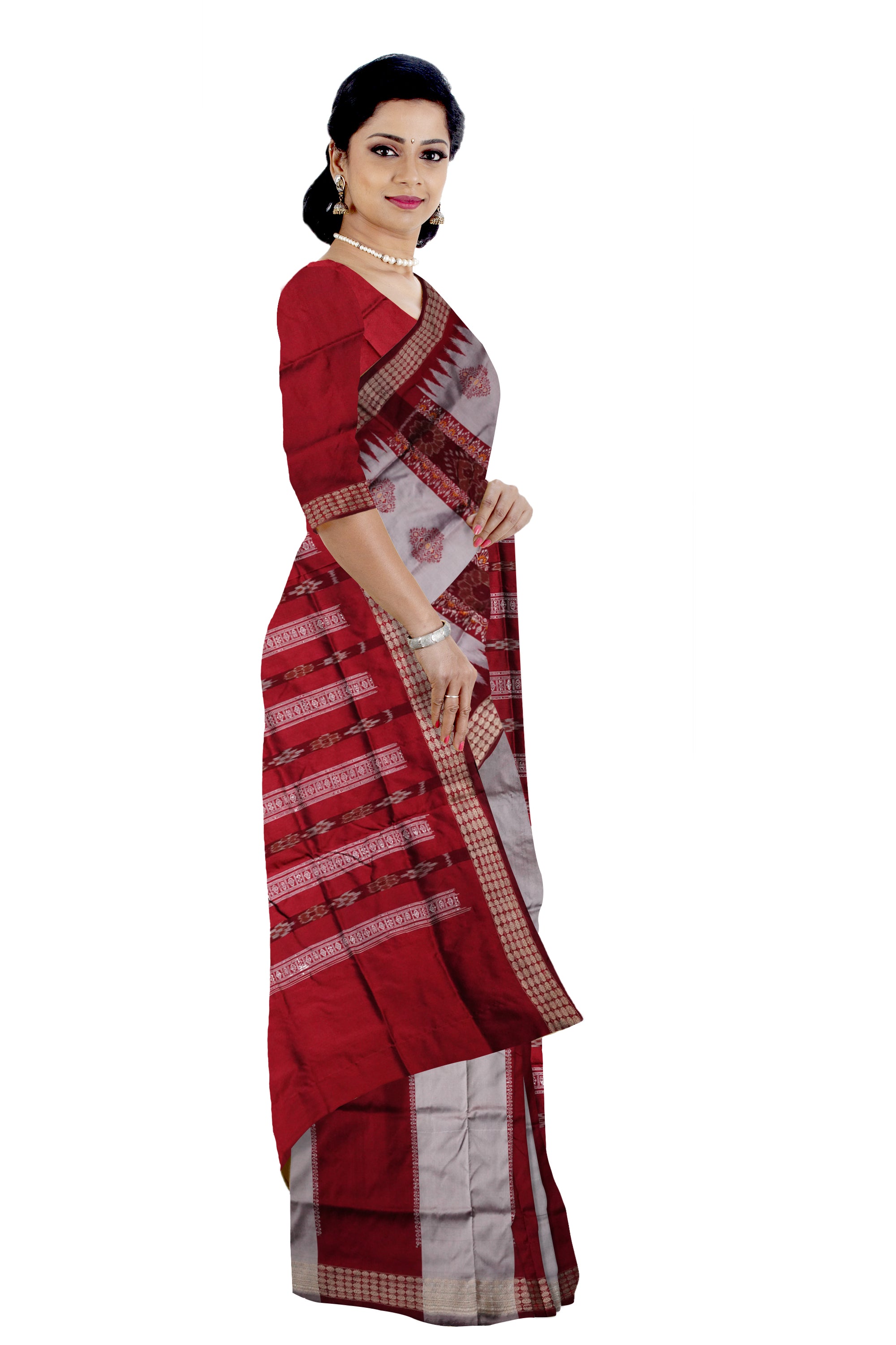 Latest patli design pata saree in Silver & Maroon color. - Koshali Arts & Crafts Enterprise