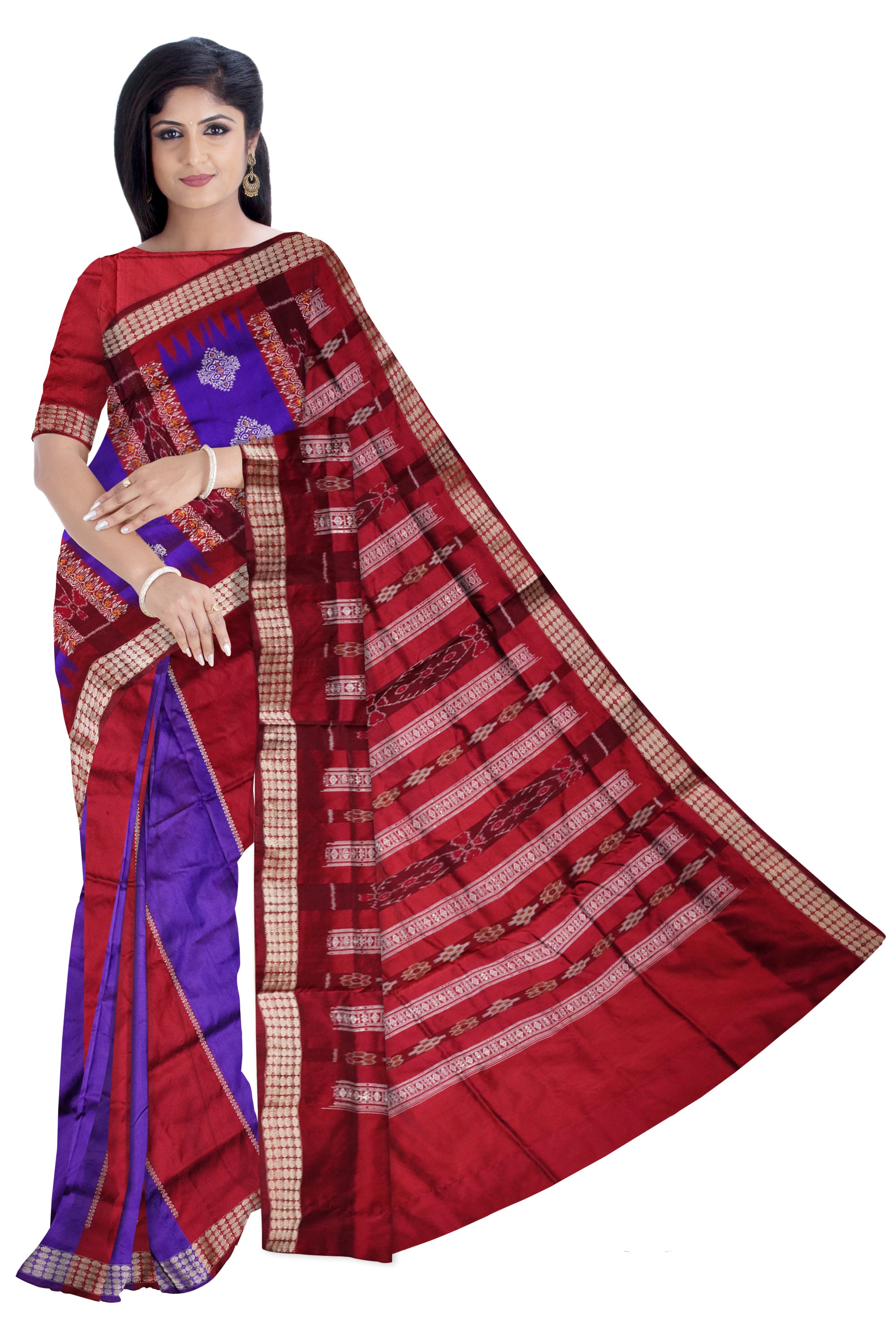 Purple & Maroon color patli design pata saree. - Koshali Arts & Crafts Enterprise