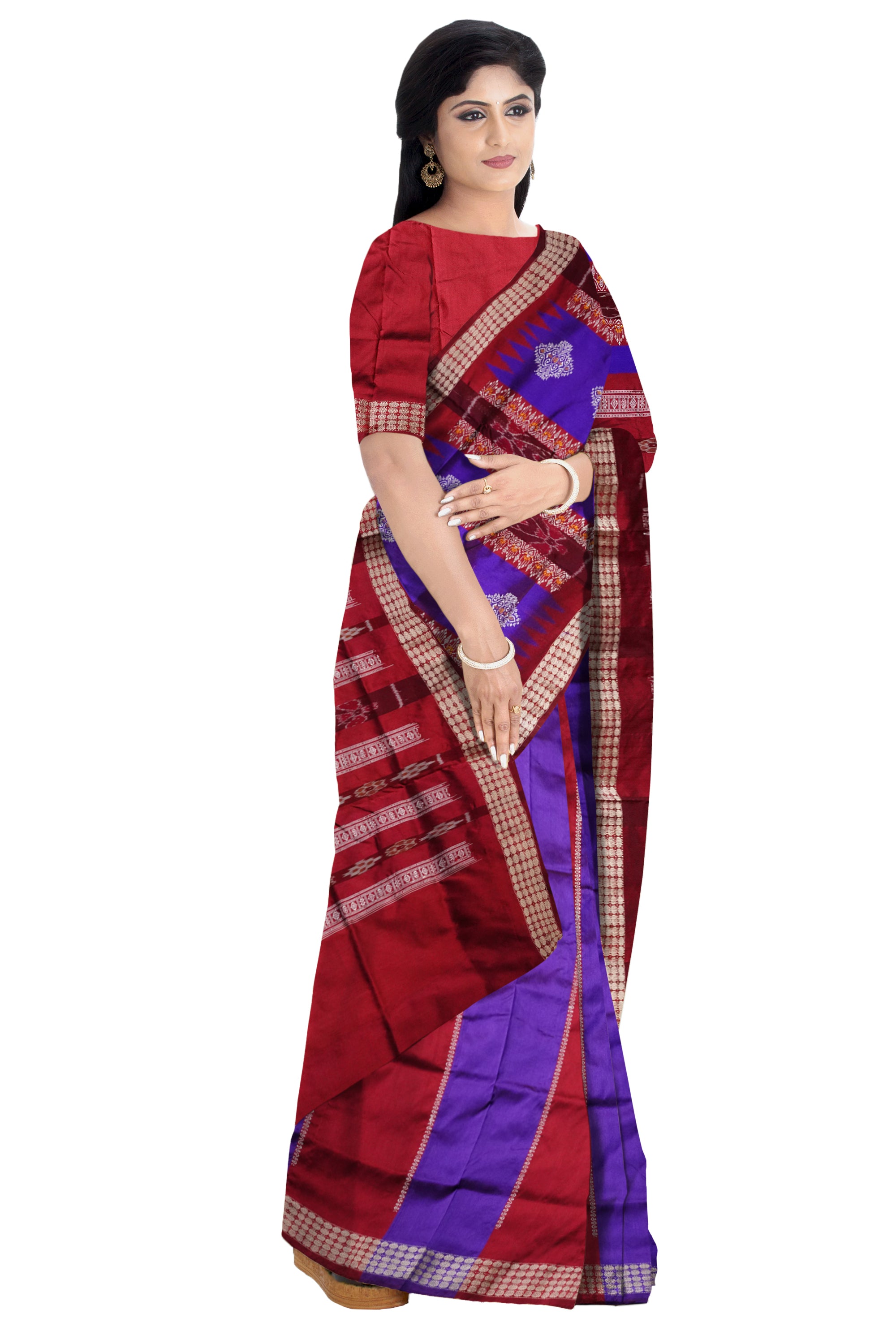 Purple & Maroon color patli design pata saree. - Koshali Arts & Crafts Enterprise