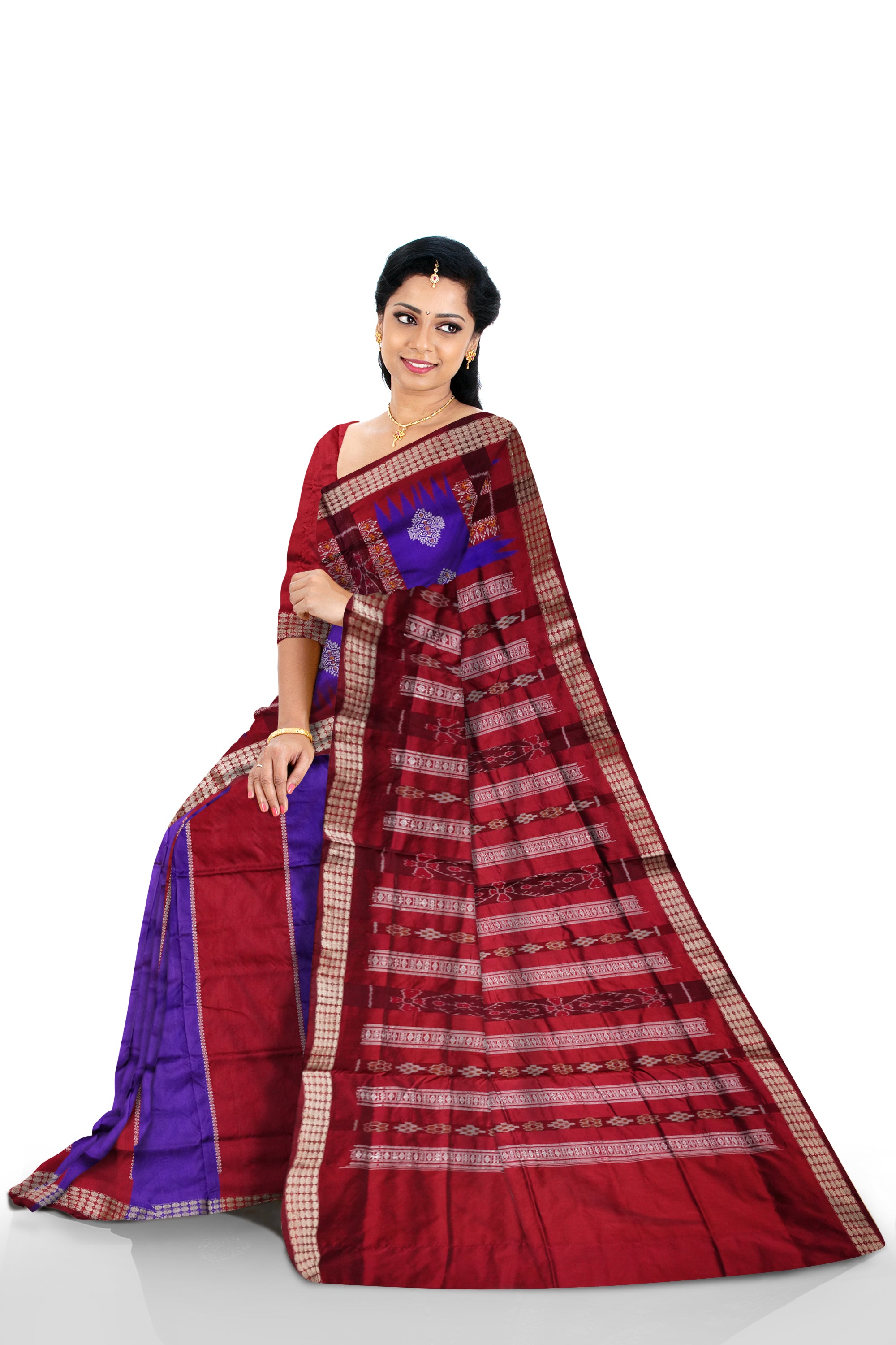 Purple & Maroon color patli design pata saree. - Koshali Arts & Crafts Enterprise