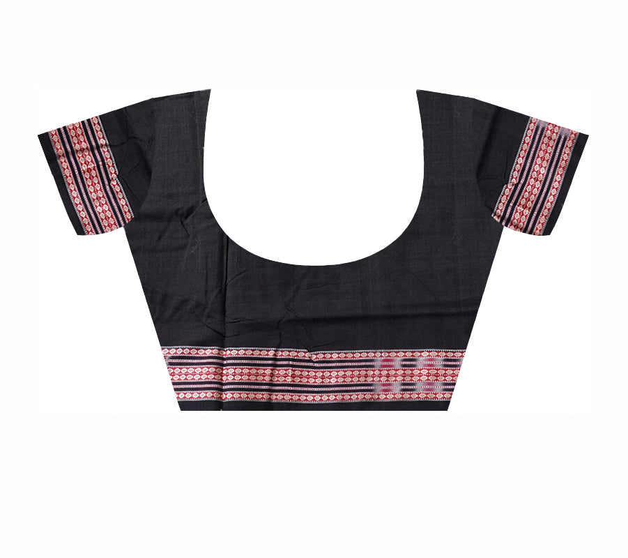 Deep Green and Black colour plain design Sambalpuri cotton saree. - Koshali Arts & Crafts Enterprise