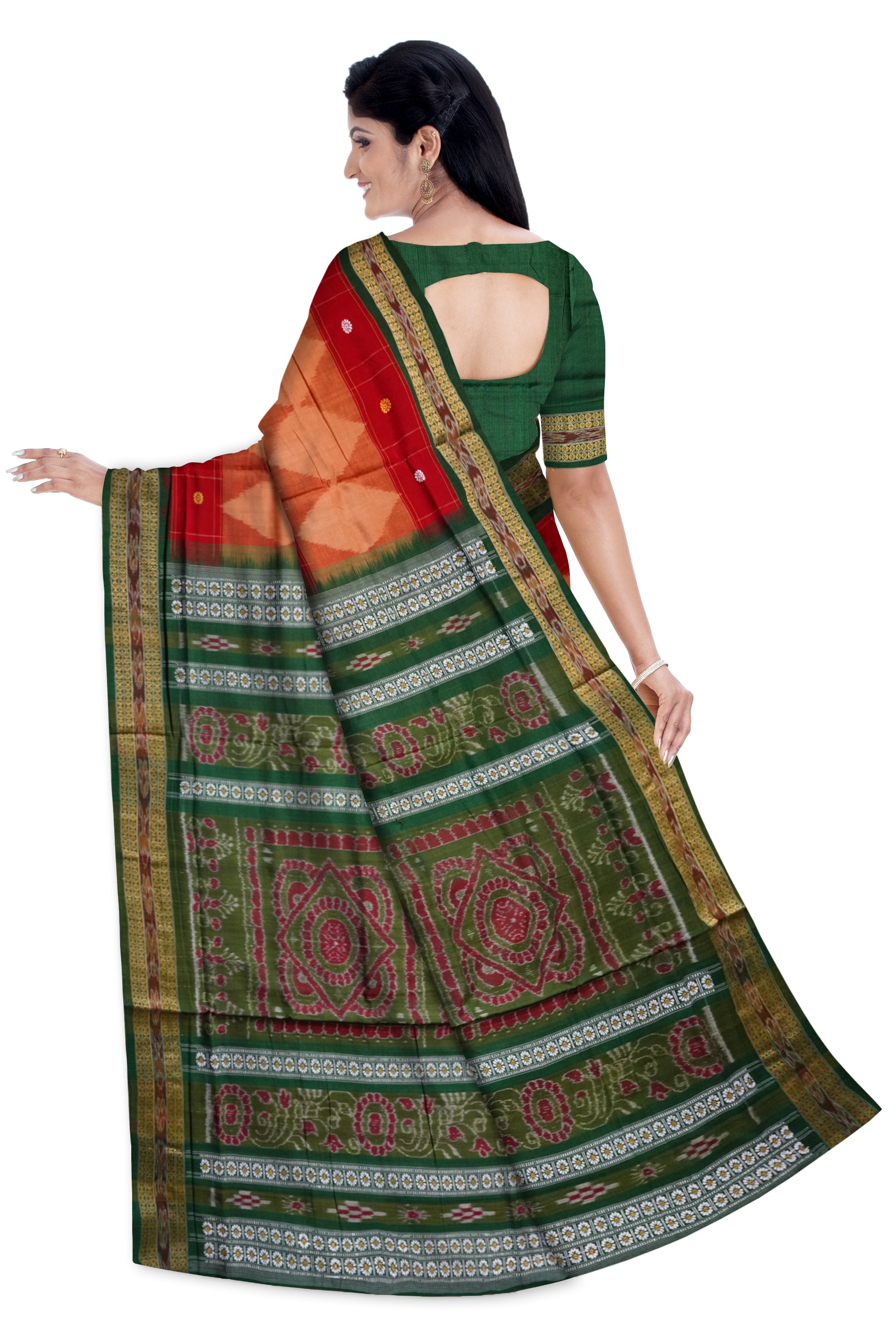Maroon and Green colour booty pattern plain design cotton saree. - Koshali Arts & Crafts Enterprise