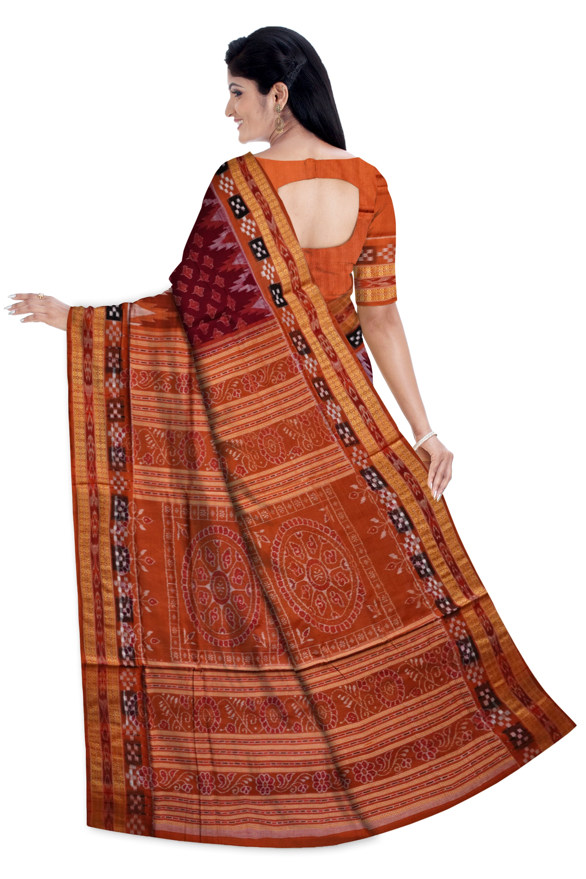 Coffee and mattha colour leaf design with dhadi pasapali pattern cotton saree. - Koshali Arts & Crafts Enterprise