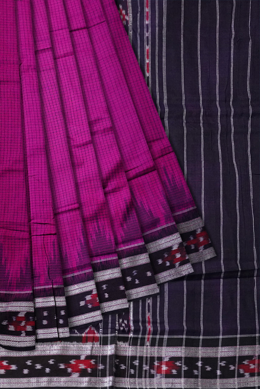 Pink and Black colour dhadi pasapali pattern sambalpuri cotton saree. - Koshali Arts & Crafts Enterprise