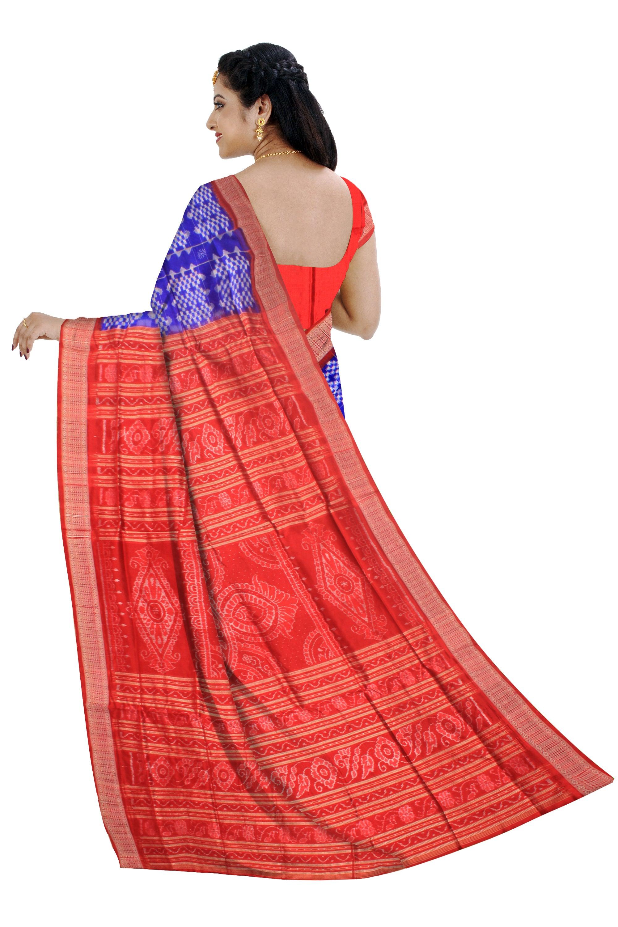 Handwoven Sonepur silk saree in blue base traditional small pasapalli ikat in body.  With  blouse piece. - Koshali Arts & Crafts Enterprise